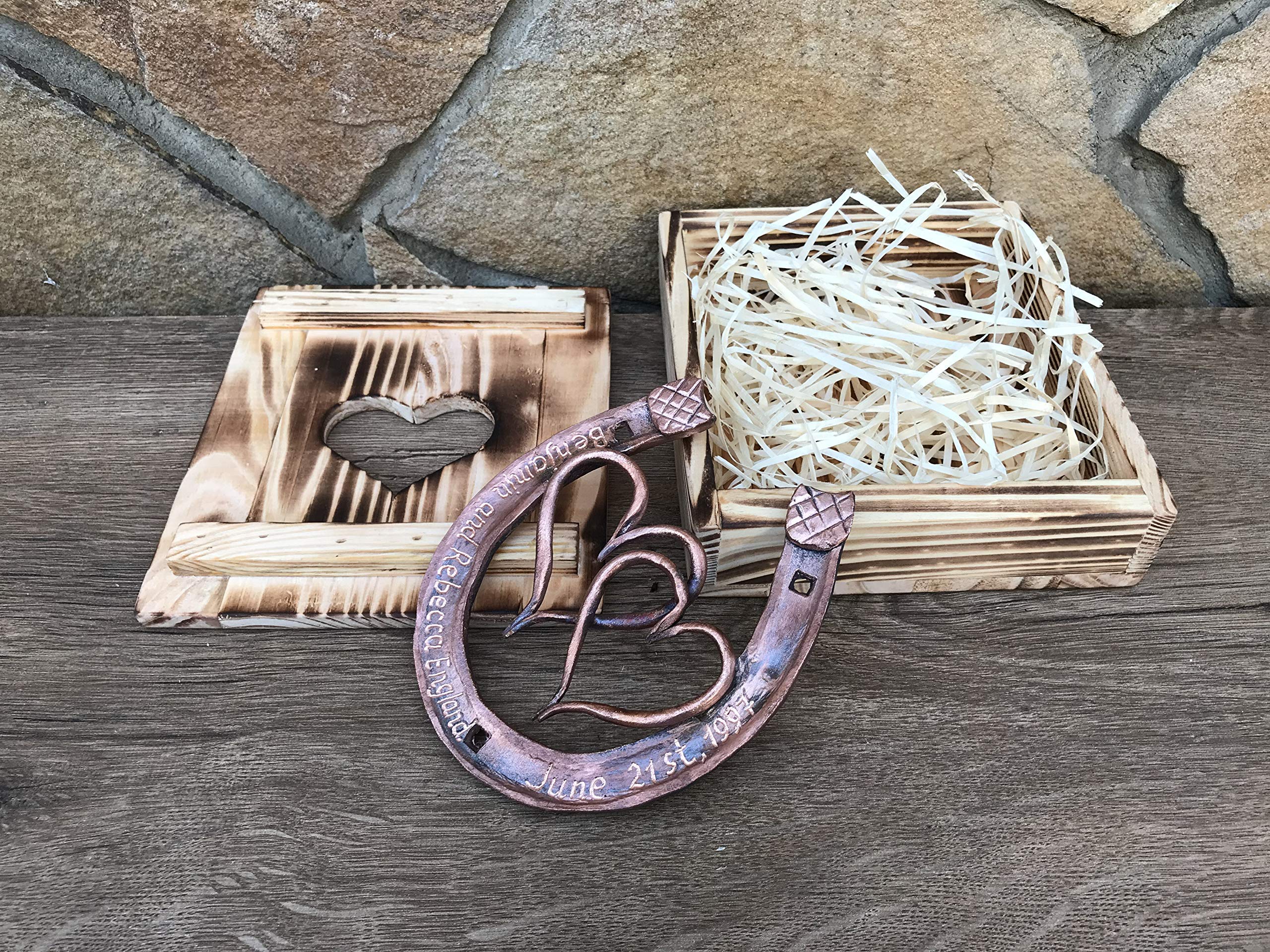 Handmade Engraved Copper Horseshoe Gift - Personalized 7th Anniversary Present for Couples, Wedding, Home Decor & Good Luck Charm