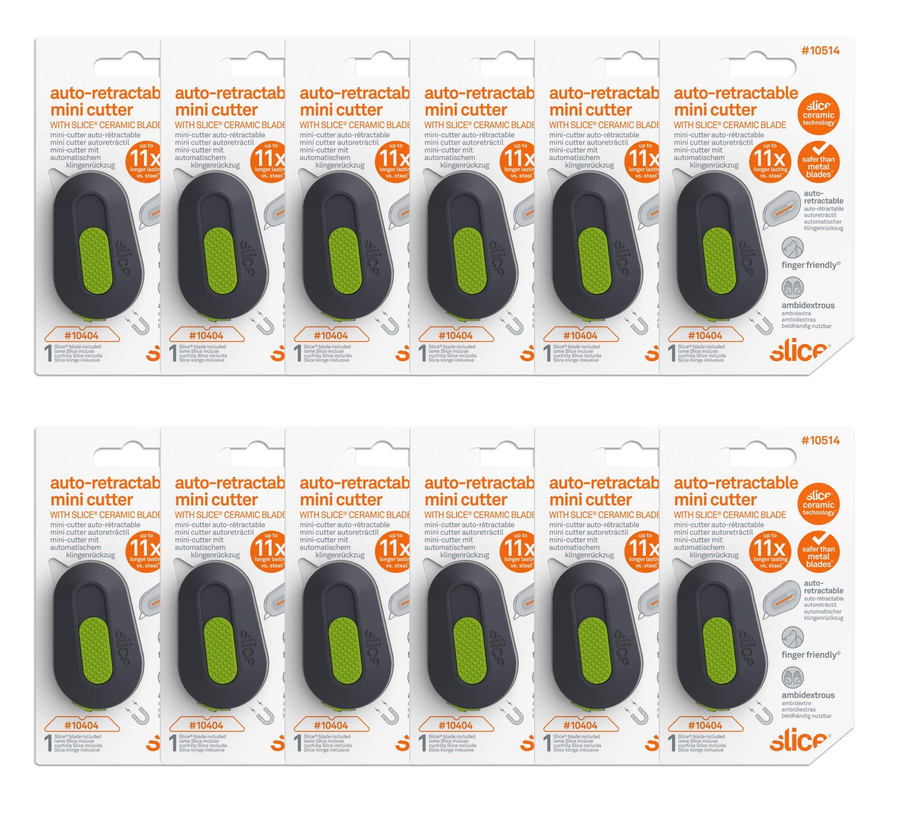 Slice Auto-Retractable Mini Box Cutter - Safe Ceramic Blade Lasts 11x Longer Than Metal | Keychain Box Opener (12 Pack) | Perfect for Warehouse, Office & Home Package Opening