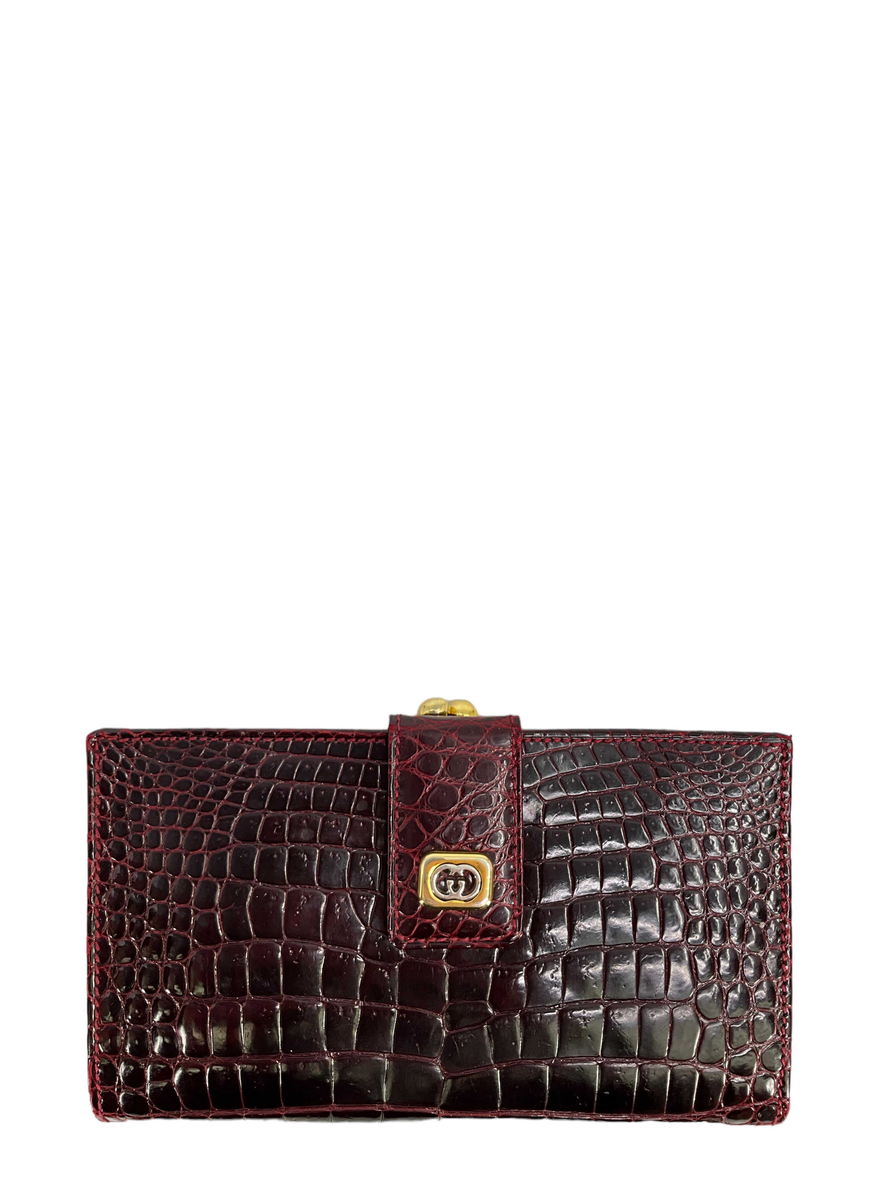 Authentic Gucci Burgundy Crocodile Leather Wallet for Men - Luxury Slim Bifold Credit Card Holder - Perfect for Business, Travel & Everyday Use