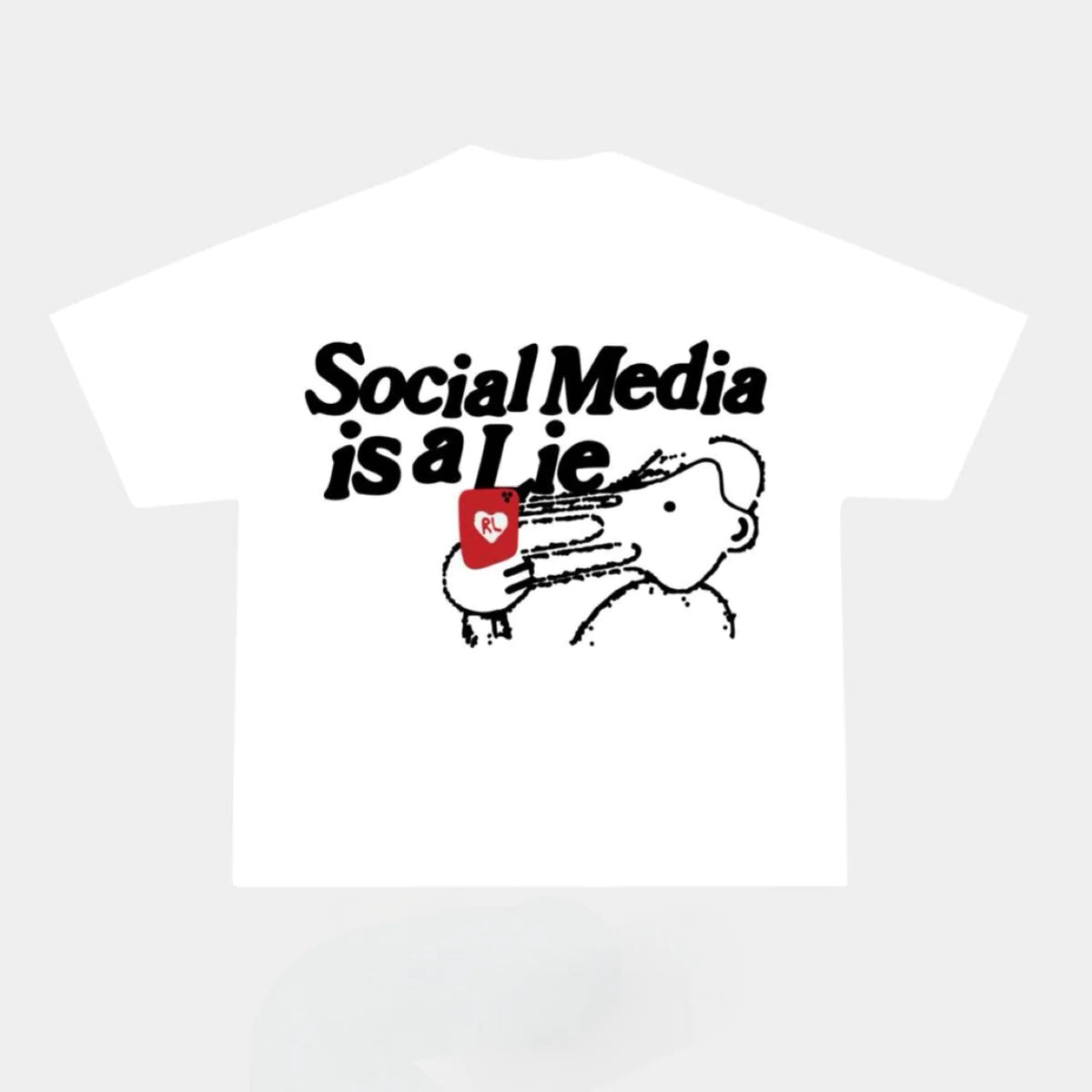 Red Letters Social Media Lied T-Shirt - Trendy Graphic Tee for Men & Women - Perfect for Casual Wear, Street Style & Social Media Outfits