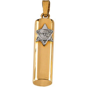 14K Two Tone Gold Mezuzah Pendant Necklace - 21x5mm Jewish Jewelry Gift for Women, Girls, Teens - Perfect for Hanukkah, Bat Mitzvah, Wedding & Everyday Elegance
