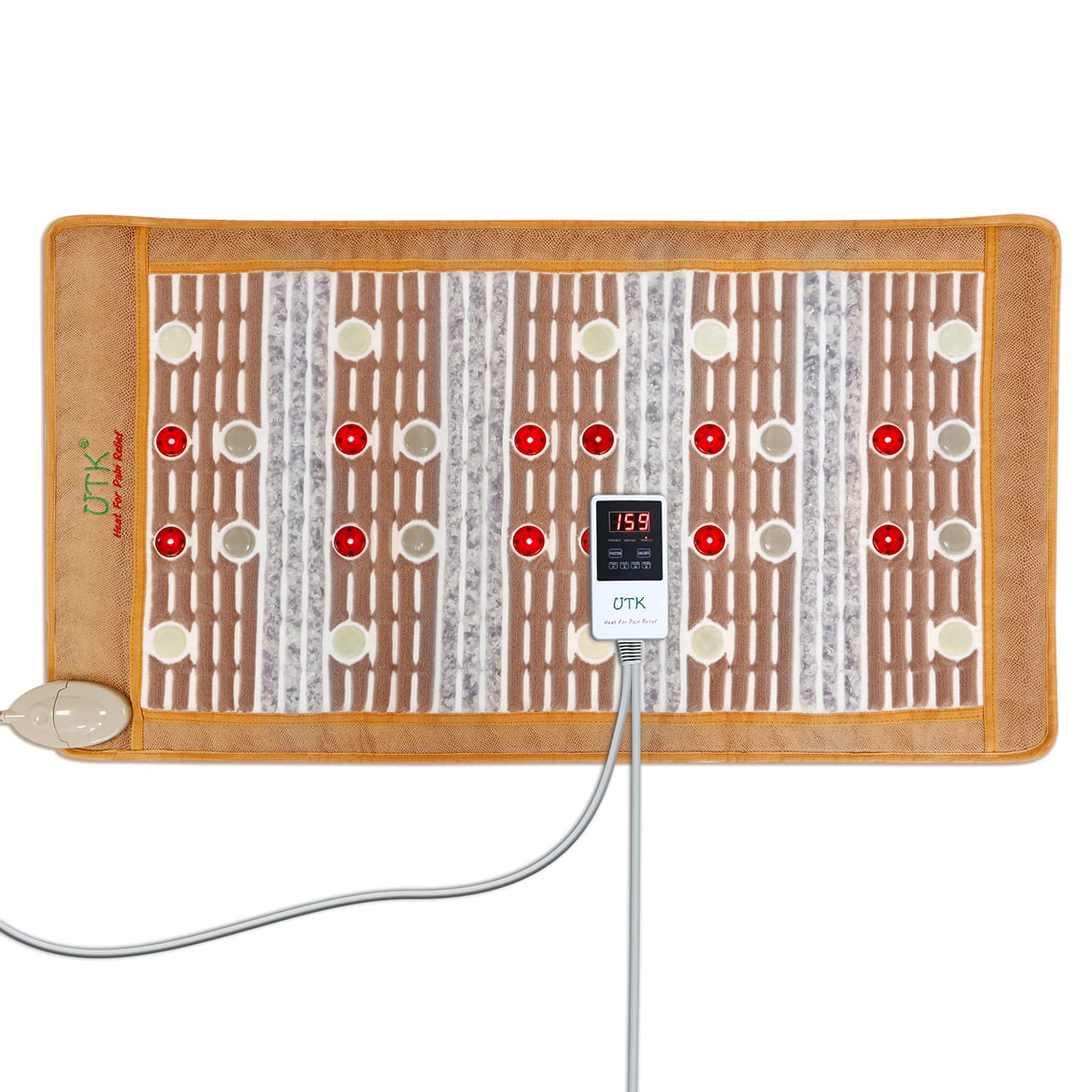 UTK Far Infrared Heating Pad with 660nm Photon Light Therapy - Amethyst, Tourmaline & Jade Gemstones - Adjustable Timer & Temperature (21