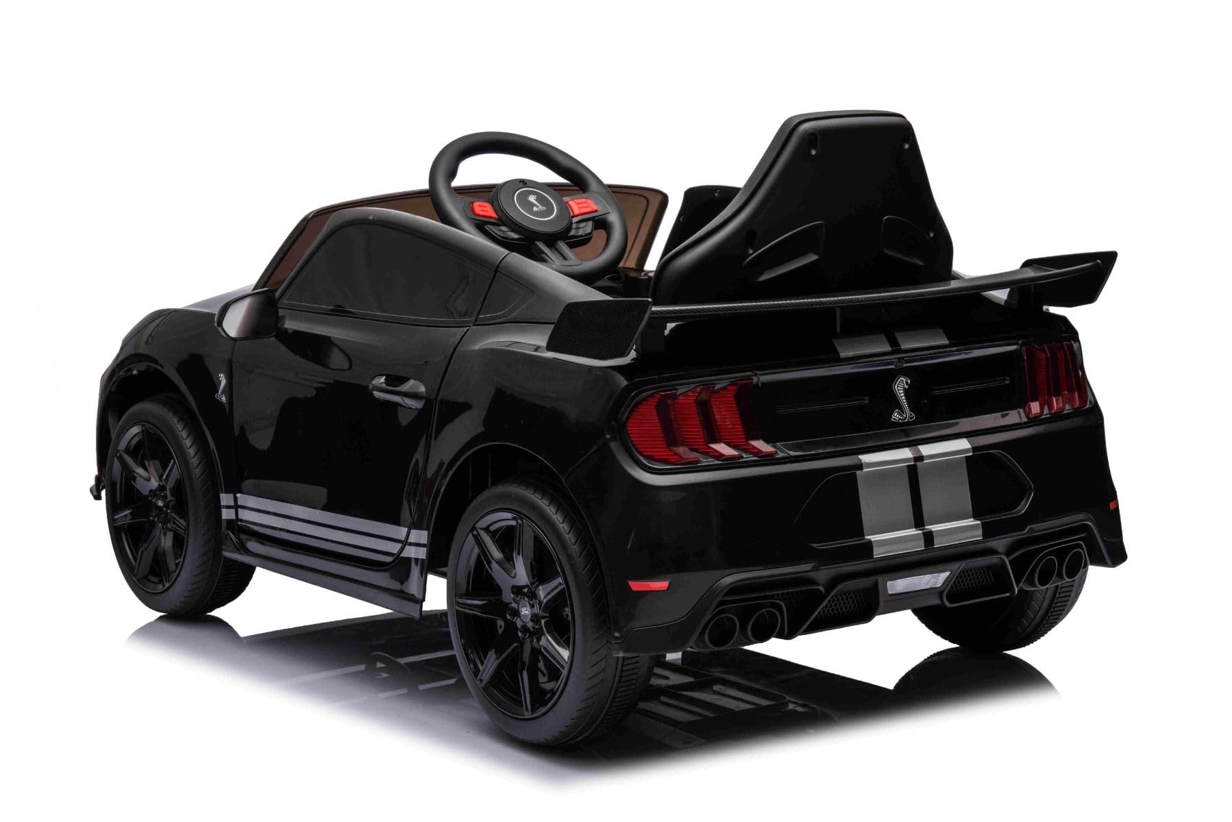 Electric Car for Kids - Ford Shelby Mustang GT 500 Cobra Remote Control Ride-On Toy (2.4GHz, USB Charging, LED Lights, 30W Motors) - Licensed Black Sports Car for Boys & Girls - Perfect for Indoor Play, Backyard Driving, and Birthday Gifts