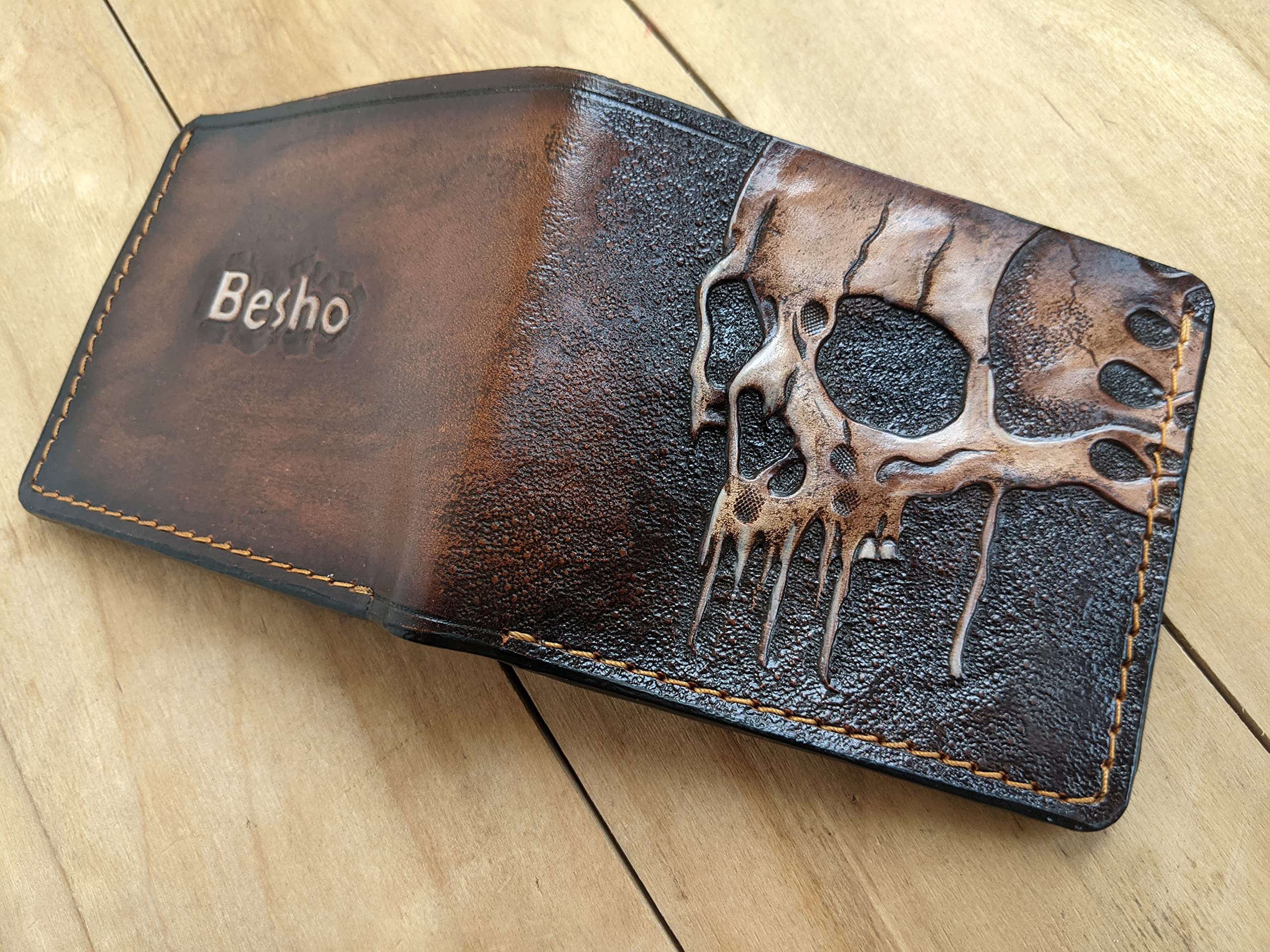 Hand-Carved 3D Genuine Leather Wallet - Skull, Zombie & Skeleton Design - Custom Personalized Men's Wallet - Perfect for Halloween, Gothic Fashion & Unique Gifts