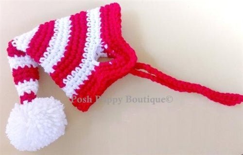 Crochet Red and White Striped Elf Beanie Hat - Christmas Holiday Party Costume Accessory for Women & Men - Perfect for Xmas Photos, Ugly Sweater Parties and Winter Festivities