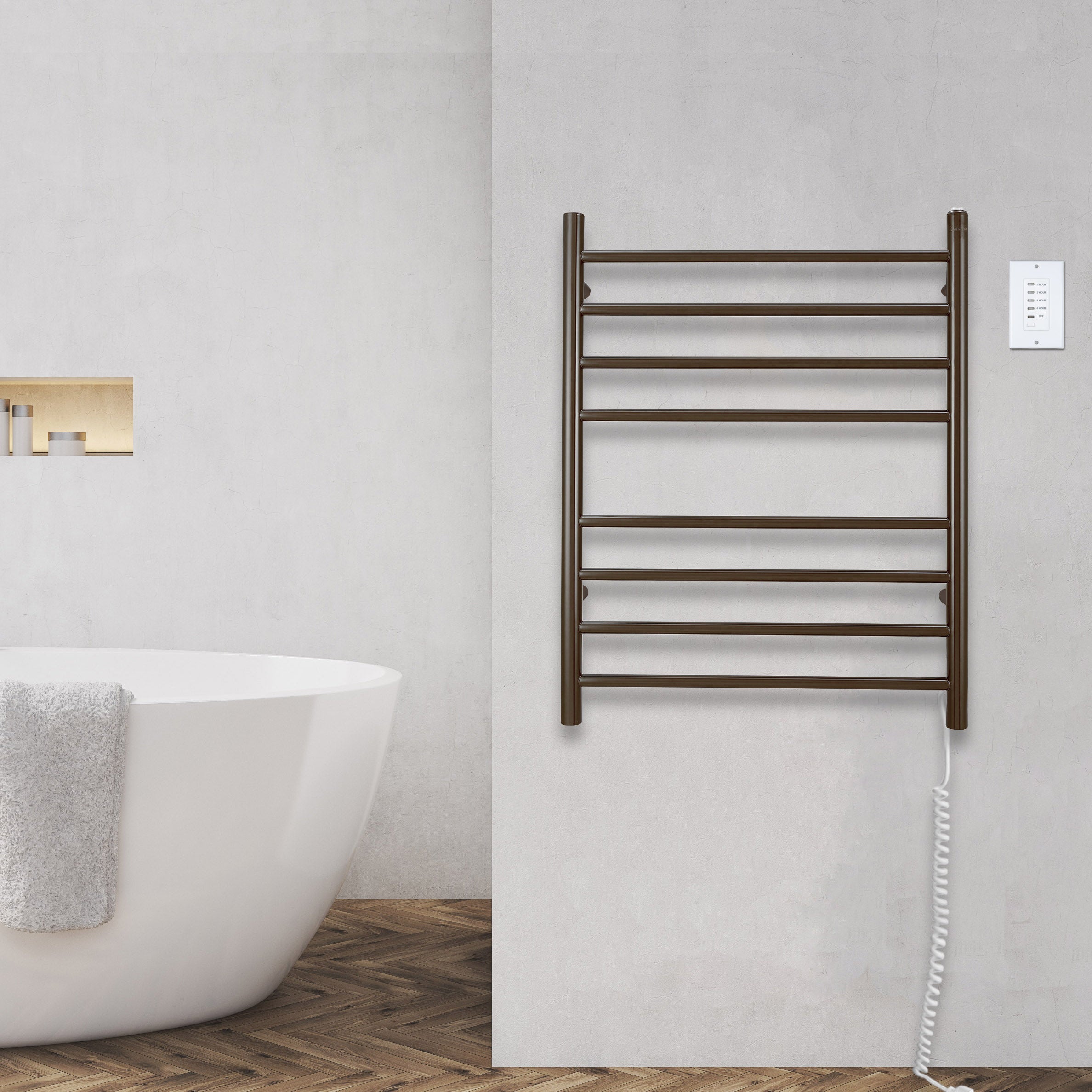 Ancona Prestige Dual 8 Bar Hardwired & Plug-in Towel Warmer - Oil Rubbed Bronze Stainless Steel with Wall Timer | Bathroom Luxury Heated Towel Rack for Spa, Hotel & Home Use