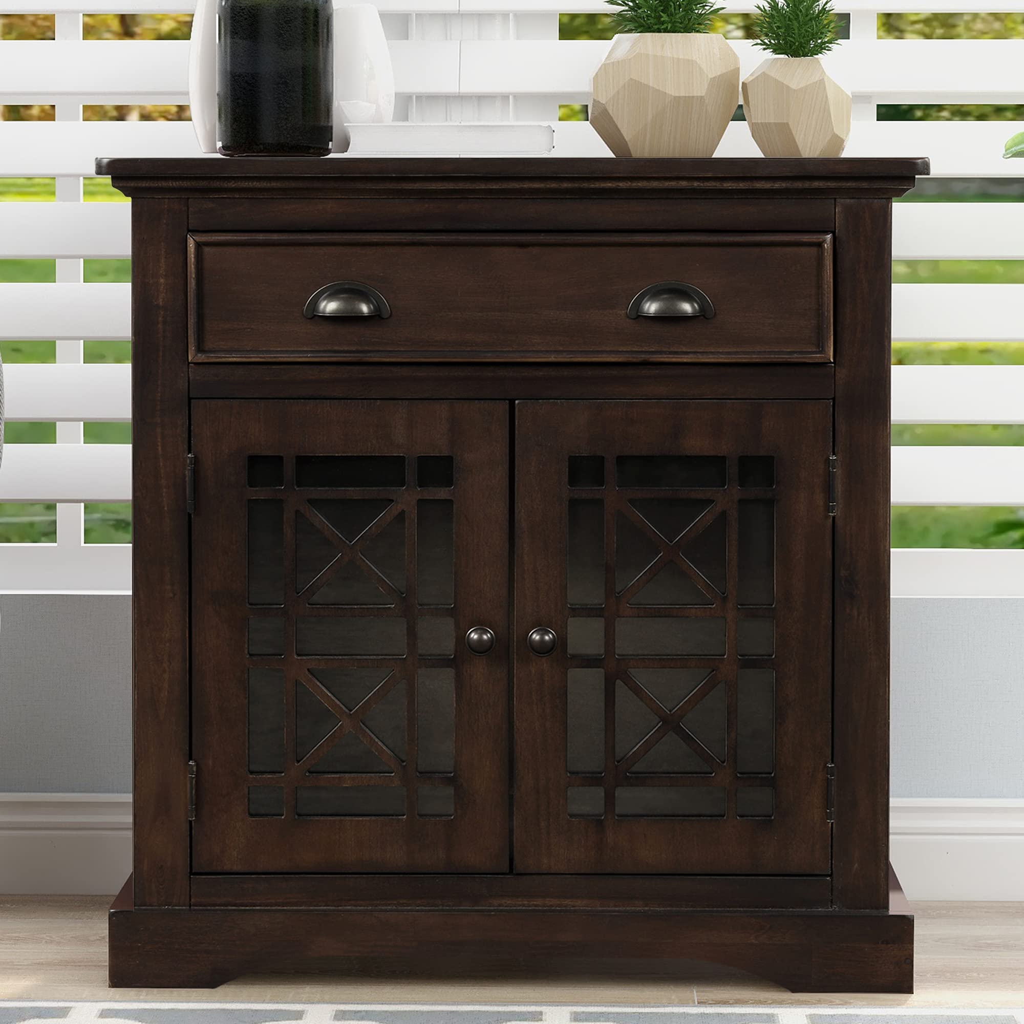 Solid Wood Storage Cabinet with 2 Drawers & Cabinet - Organizer for Kitchen, Dining Room, Entryway & Bedroom - Perfect for Storing Dishes, Linens, Shoes & Home Decor