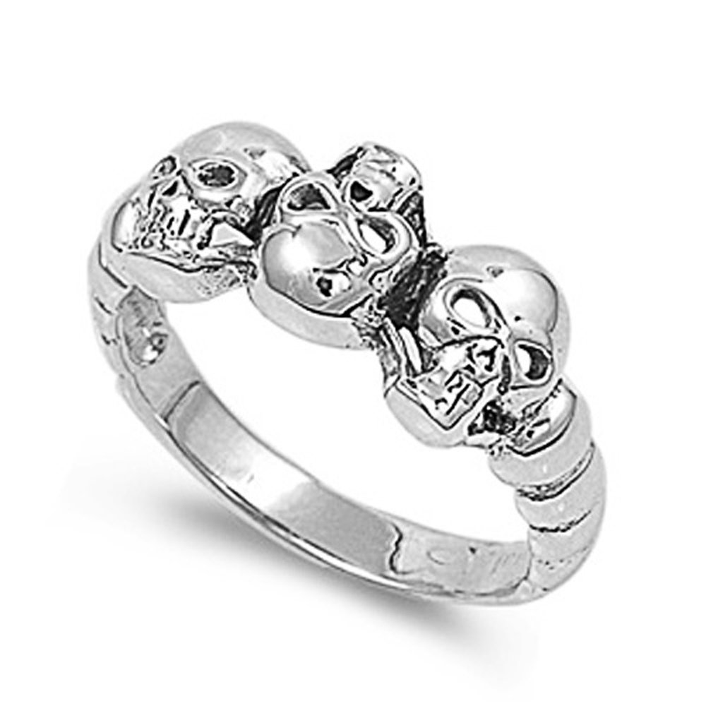 Sterling Silver Skull Wedding Band Ring for Men & Women - 9mm Wide, Sizes 5-15 - Gothic Engagement & Promise Ring - Perfect for Alternative Weddings, Punk Style Jewelry, and Unique Gifts