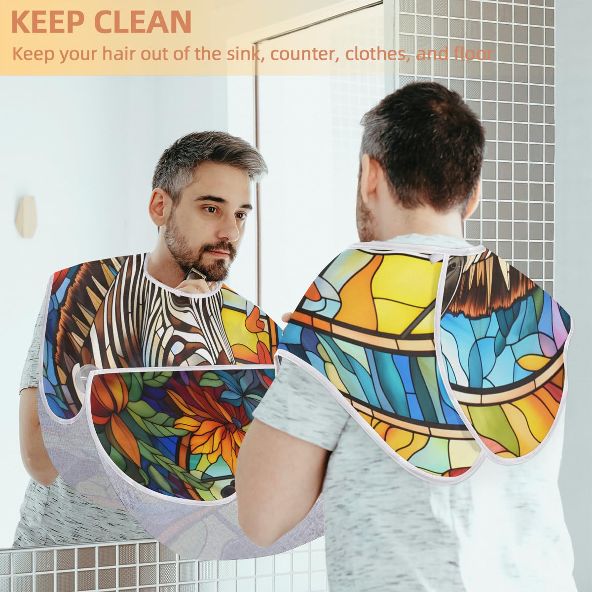 Zebra Print Beard Shaving Bib for Men & Women - Waterproof Hair Dye Apron, Barber Cape for Haircuts, Makeup & Beard Trimming - Sink Hair Catcher & Styling Tool for Salon & Home Use