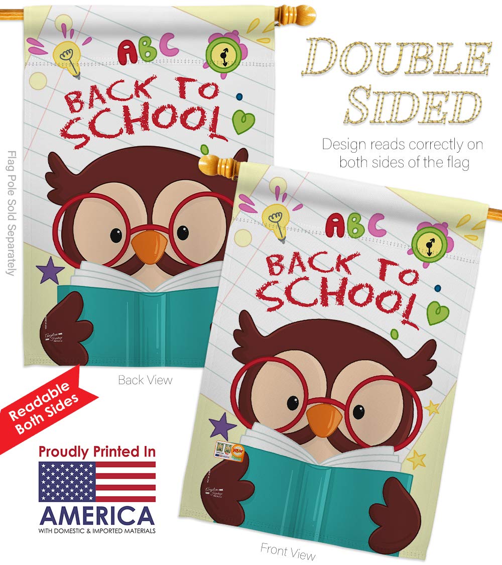 Double-Sided Owl Garden House Flags Kit - 28x40 Inch Back to School Decor, First Day Bus Supplies, Teacher & Student Classroom Gifts - Made in USA | Perfect for Yard, Garden, and School Events Decoration