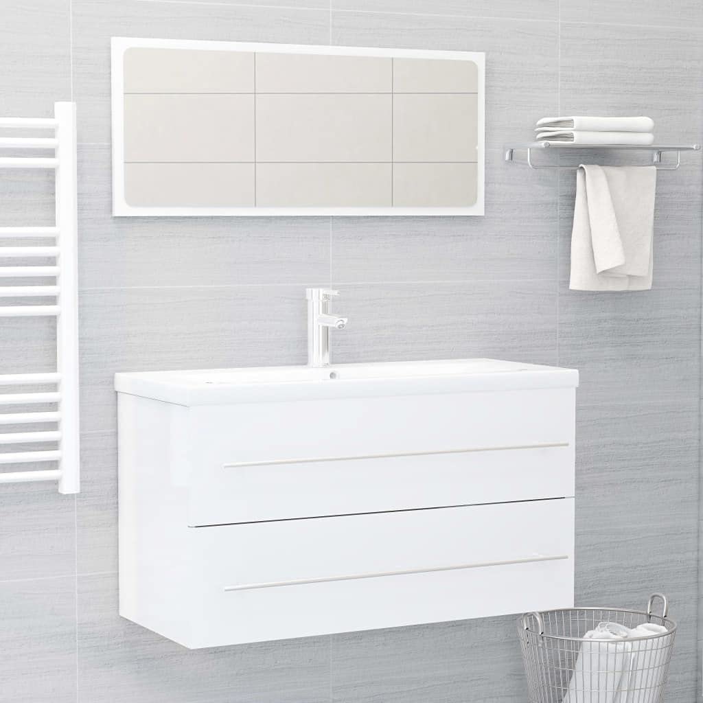 White Wooden Wall Mounted Bathroom Mirror Cabinet with Door & Drawers - 2 Piece Medicine Cabinet Set for Bathroom Storage & Organization - Perfect for Small Spaces, Vanity Areas & Modern Bathroom Decor