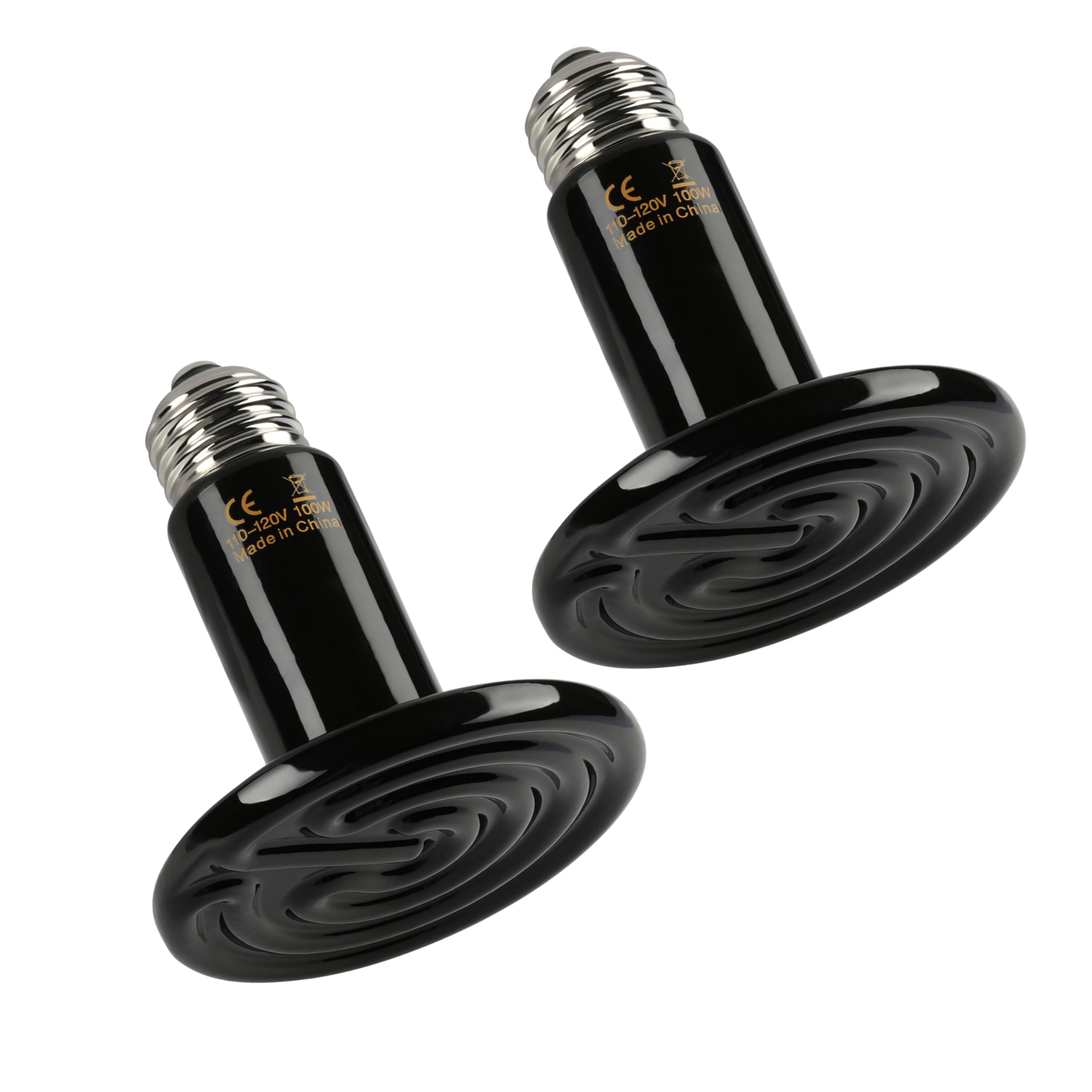 Simple Deluxe 100W Ceramic Heat Emitter 2 Pack - No Light Reptile Heat Lamp Bulb for Bearded Dragons, Snakes, Turtles & Terrariums - Ideal for Amphibian Habitats, Brooder Coops & Chicken Incubation - Provides Safe 24/7 Heating for Reptiles & Poultry