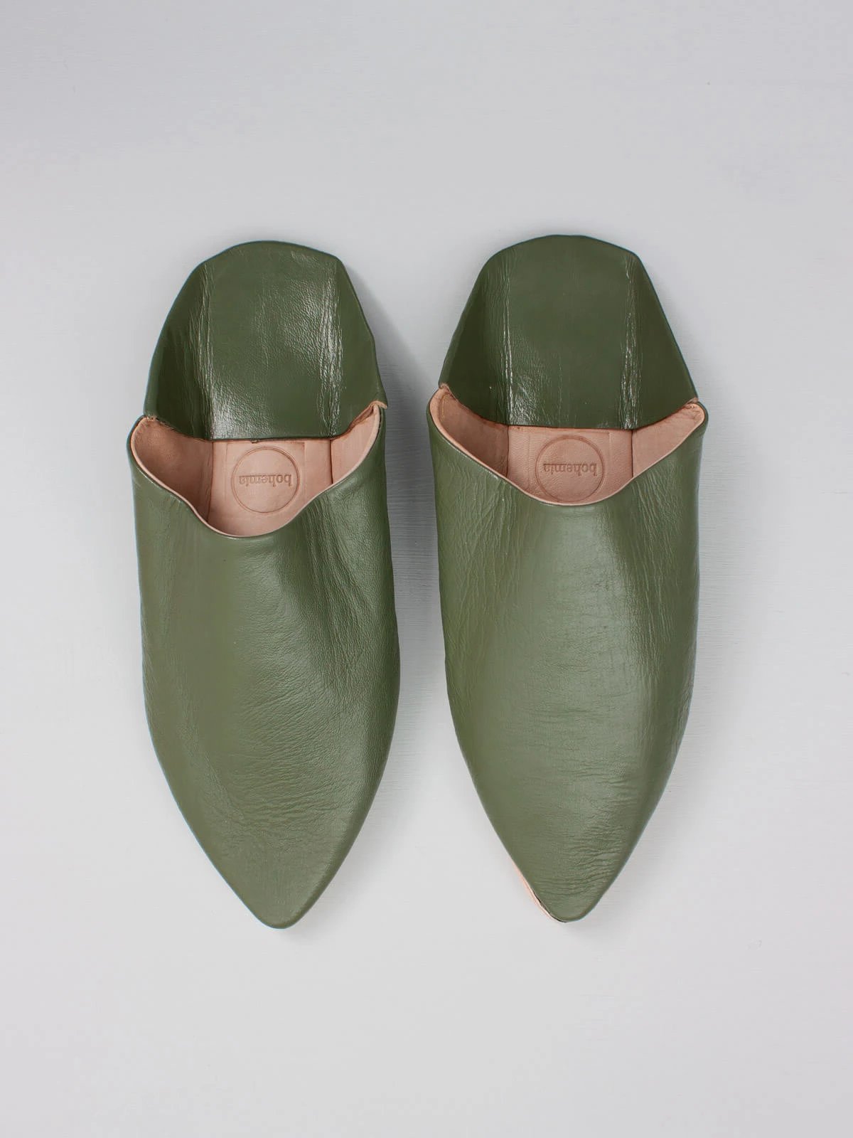 Authentic Moroccan Men's Pointed Babouche Slippers - Handmade Leather Olive Green - Comfortable House Shoes for Relaxation & Cultural Style