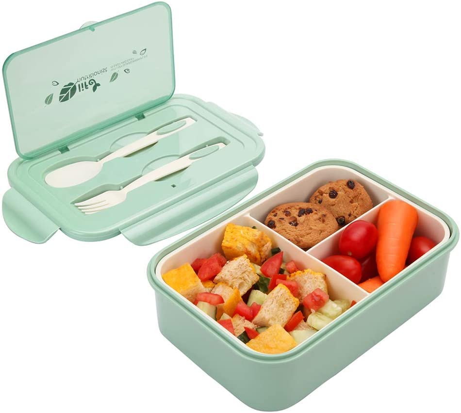 Eco-Friendly Bento Box for Kids & Adults - 3 Compartment BPA-Free Lunch Container | Microwave, Dishwasher & Freezer Safe Food Storage | Perfect for School, Office & Picnic (Green)