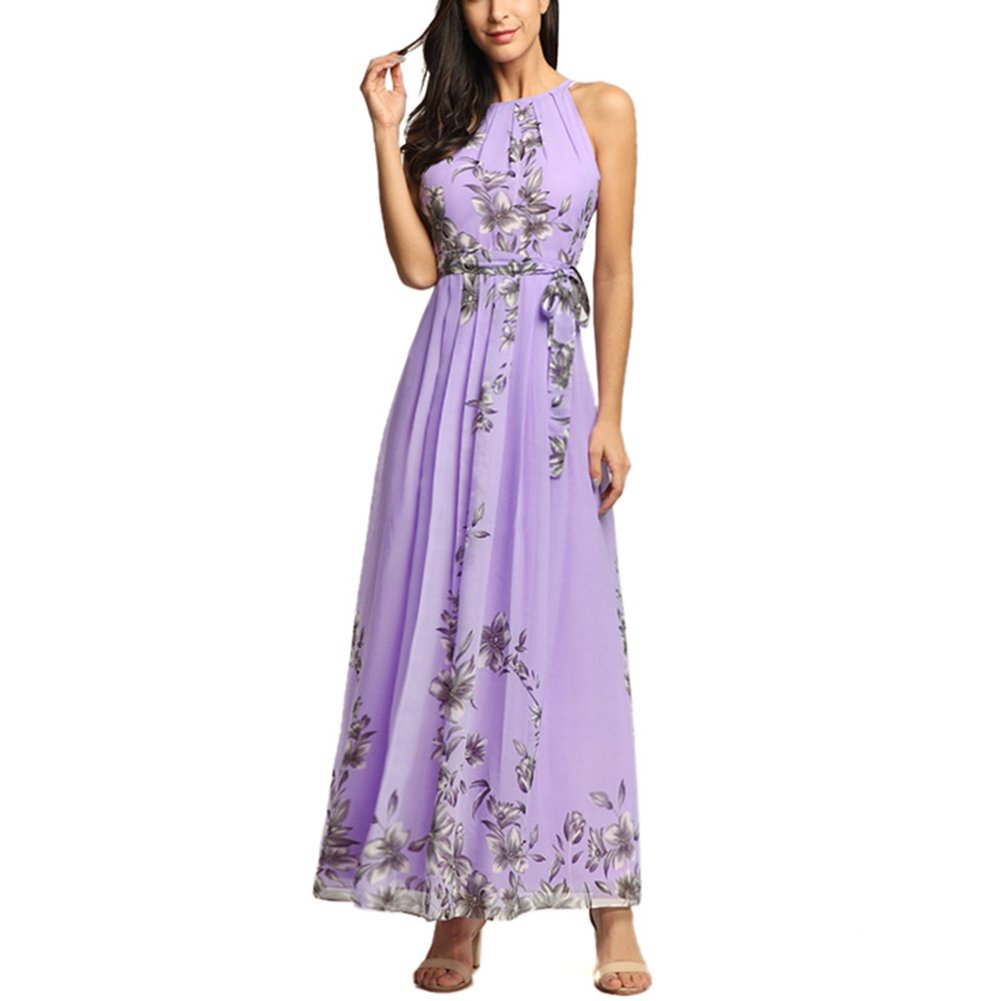 Plus Size Floral Print Maxi Dress for Women - Bohemian Halter Neck Chiffon Summer Dress | Perfect for Beach Vacations, Date Nights & Casual Outings