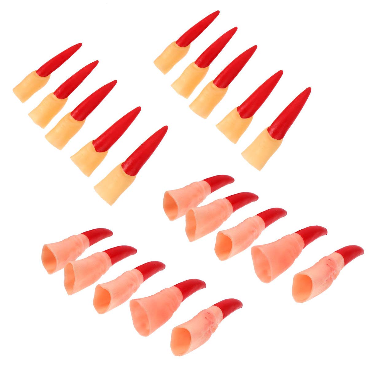 LALAFINA 60 Pcs Fake Witch Fingers - Scary Vampire & Zombie Nail Covers for Halloween Costume, Role Play, Nail Art & Party Decor (Red Plastic Finger Cots) - Perfect for Cosplay, Haunted Houses & Themed Events