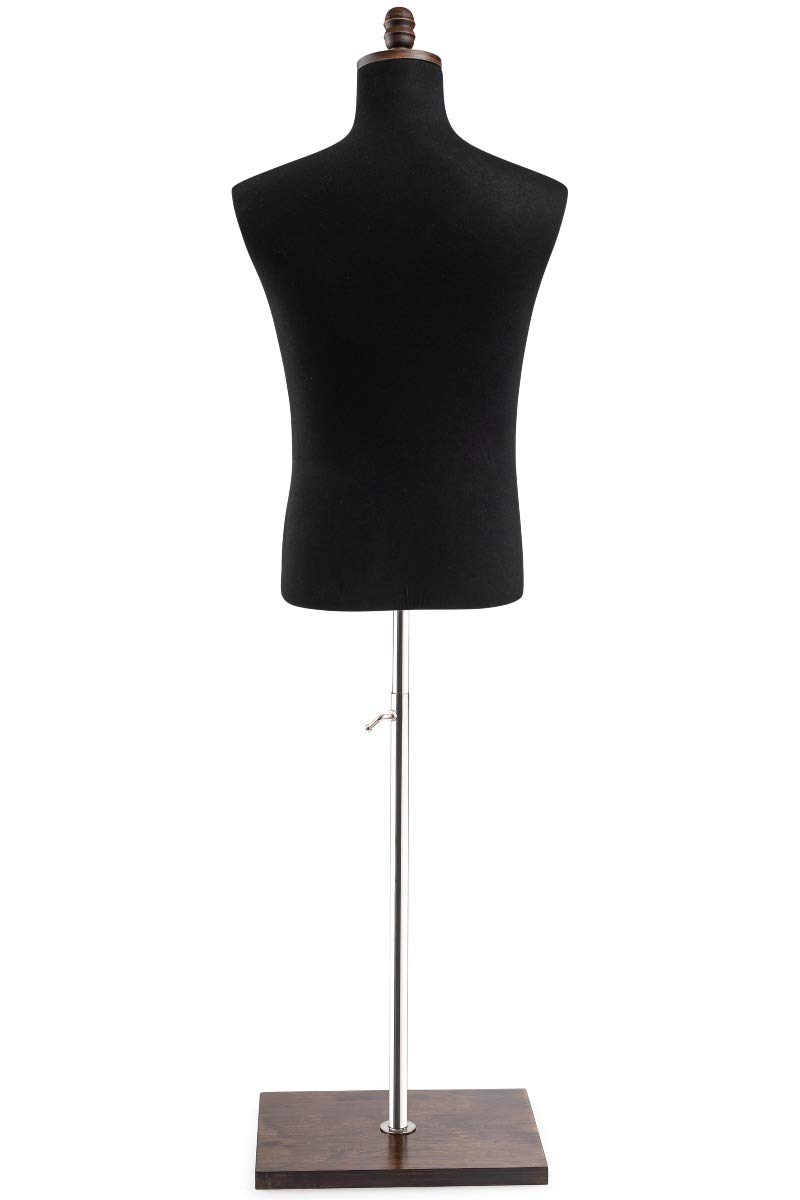 TSC Medium Burgundy Male Dress Form Mannequin - Black Jersey Fabric on Modern Wood Square Base - Perfect for Tailoring, Fashion Design & Boutique Display