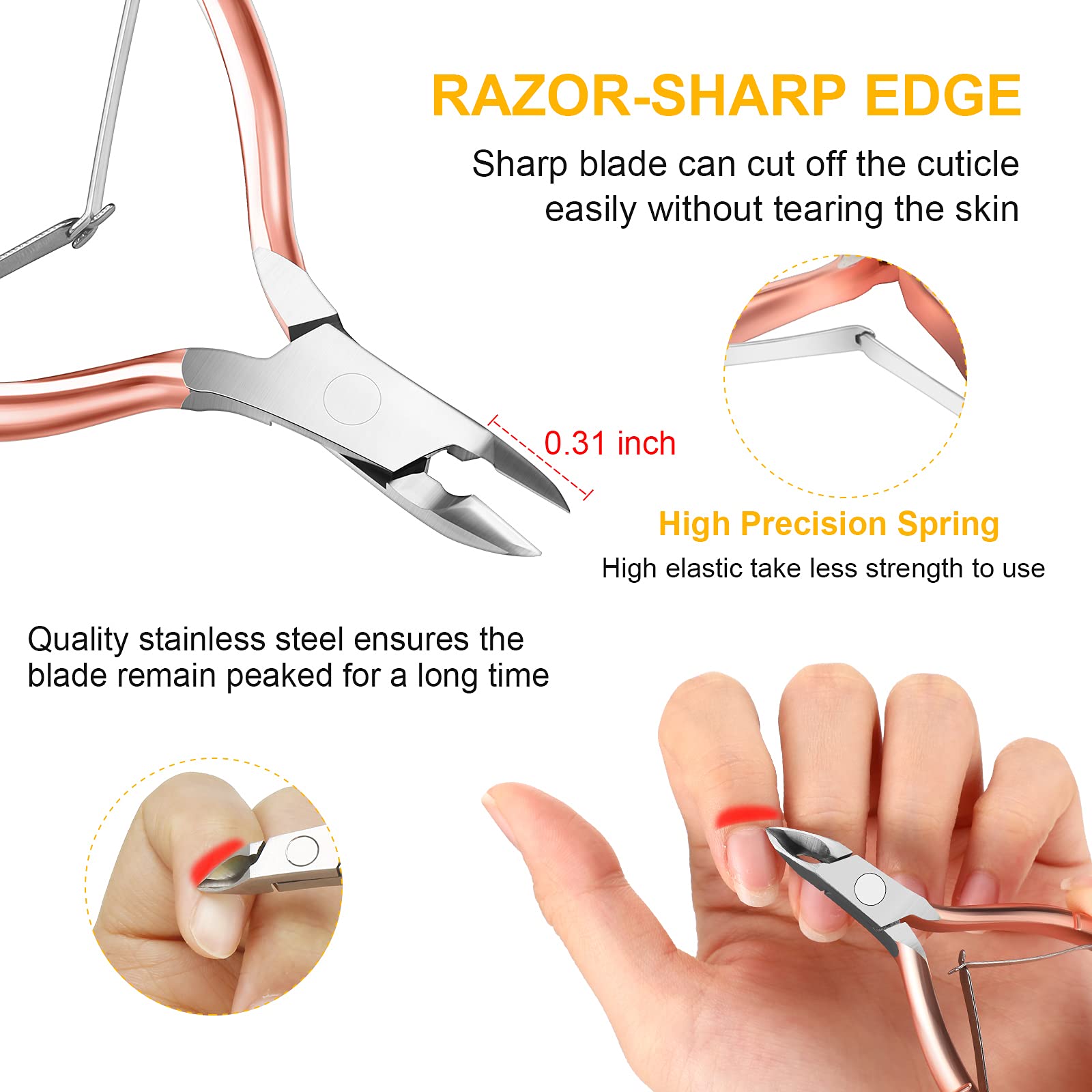 Professional Stainless Steel Acrylic Nail Clippers Set - Rainbow Color Manicure Tools for Salon & Home Use - False Nail Tips Cutter for Acrylic & Artificial Nails (Rose Gold) - Perfect for Nail Art, DIY Manicures & Professional Nail Care