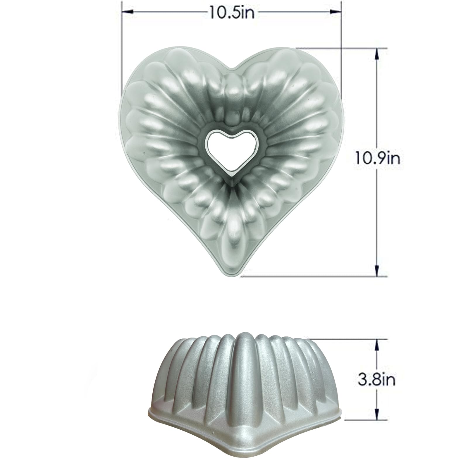Heart Shaped Cake Pan 10 Inch - Nonstick Fluted Charlotte Mold for Valentine's Day, Christmas, Wedding & Party Baking - Heavy Duty Kundalini Design for Cakes, Tarts & Desserts