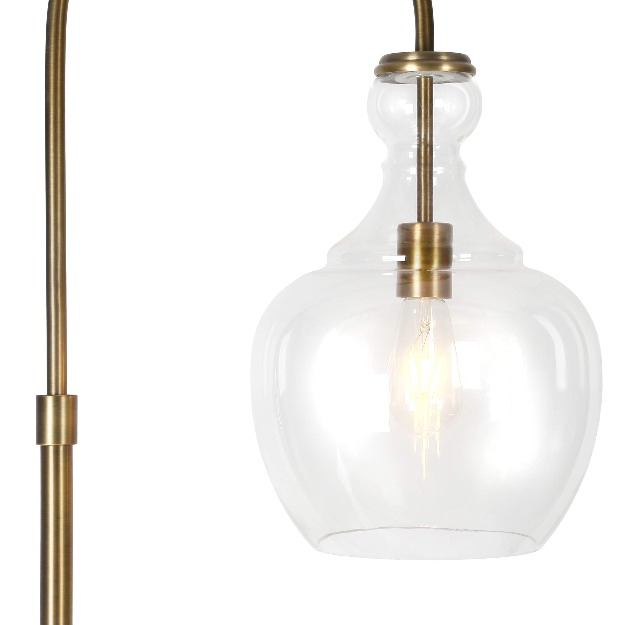 Henn&Hart Arc Floor Lamp with Glass Shade in Brass/Clear - Modern Adjustable Standing Light for Home Office, Bedroom & Living Room - Perfect for Reading, Working & Ambient Lighting