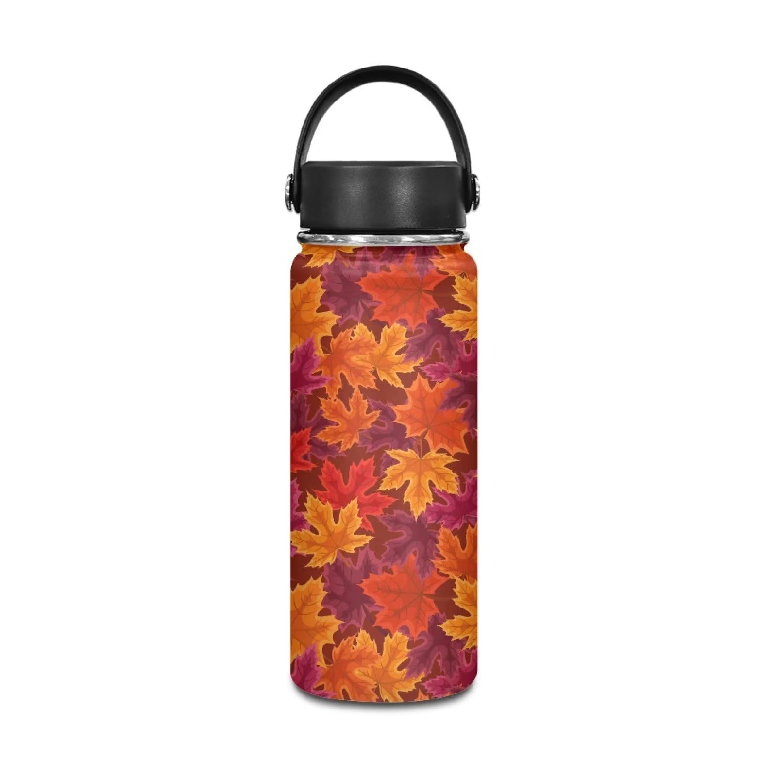 **Mintulipy Stainless Steel Vacuum Flask Water Bottle 18oz & 21oz - Insulated Thermos for Hot & Cold Drinks - Thanksgiving & Fall Maple Leaf Design for Adults & Kids - Perfect for Hiking, Travel, School & Office**