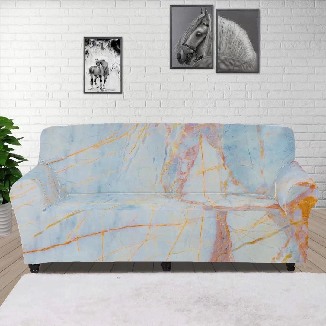 GOSTONG Stretchable 3-Seater Sofa Slipcover - Pure Marble Print Polyester Couch Cover for Home Decor, Furniture Protector (1 Piece) - Perfect for Living Room, Apartment & Pet-Friendly Households
