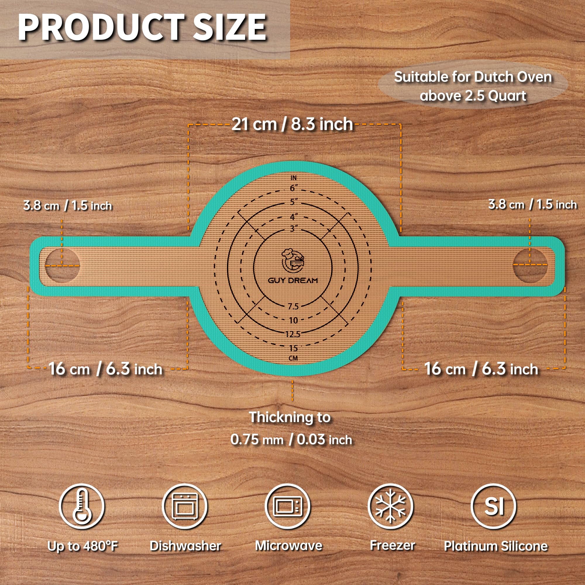 GUYDREMAT Bread Sling - Premium Silicone Baking Mat for Sourdough Bread, Dutch Oven Liner - 2-Piece Set with Storage Band - Non-Stick, Heat-Resistant for Perfect Homemade Bread Baking - Ideal for Artisan Loaves, Baguettes, and Rustic Breads