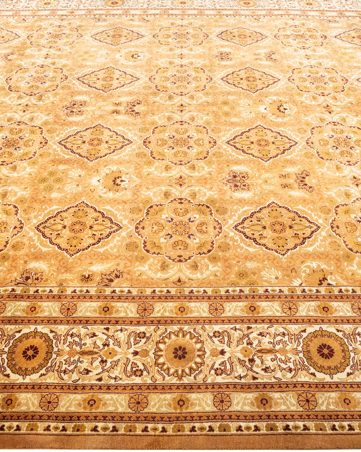Handmade Wool Oriental Mogul Yellow 8x10 Area Rug - Traditional Hand-Knotted One-of-a-Kind Solo Rugs for Living Room, Bedroom & Home Decor