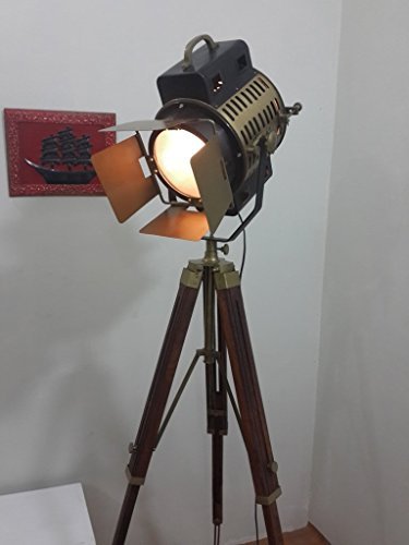 Vintage Antique Tripod Search Light Spot Lamp - NauticalMart Designer Studio Theater Lighting for Stage, Home Decor, and Photography