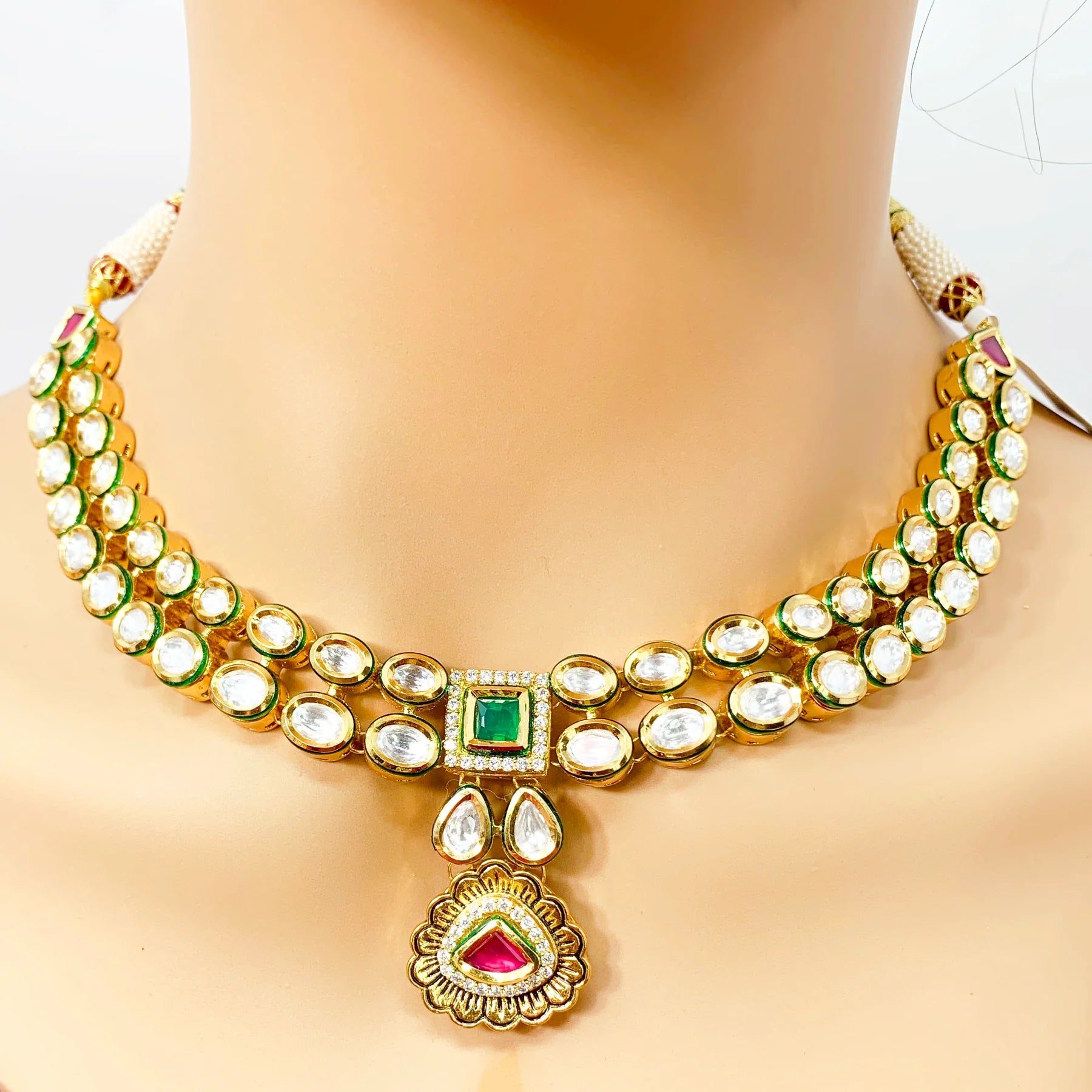 Designer Gold Plated Royal Kundan Necklace and Earrings Set (D846) - Perfect for Weddings, Parties & Special Occasions