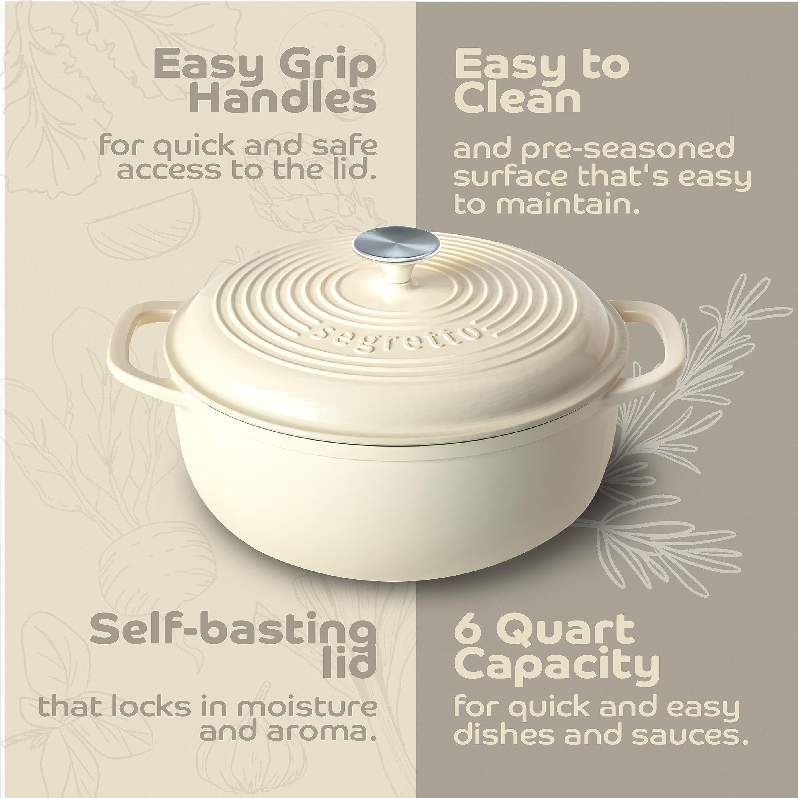 Premium 6-Quart Enameled Cast Iron Dutch Oven - White | Heavy-Duty Oven & Stovetop Safe | Perfect for Soups, Stews, Baking & Braising | Ideal for Home Cooking & Camping
