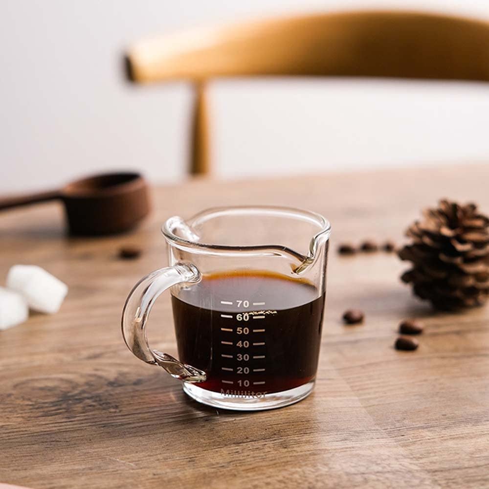 Heat-Resistant Glass Measuring Cup with Scale - 16oz Double Spout Coffee & Milk Jigger for Barista, Baking & Cocktail Mixing - Perfect for Kitchen, Home Brewing & Professional Use