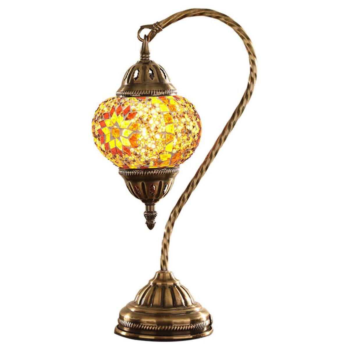 GDLight Turkish Table Lamp - Swan Neck Mosaic Glass Desk Lamp, Golden Moroccan Lantern for Bedroom, Living Room & Coffee Table - Perfect for Reading, Decor & Ambient Lighting