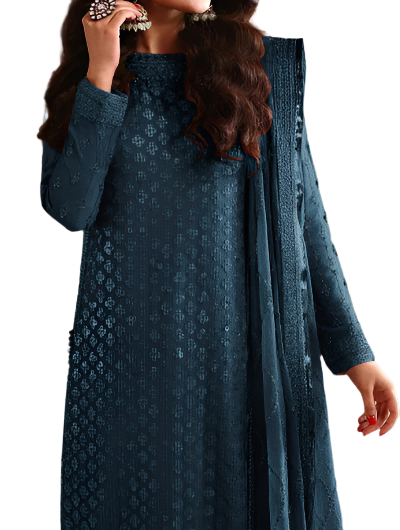 Teal Blue Bridal Embroidery Georgette Salwar Suit - Traditional Indian Wedding Outfit for Women - Perfect for Bridal Shower, Mehendi & Wedding Ceremonies