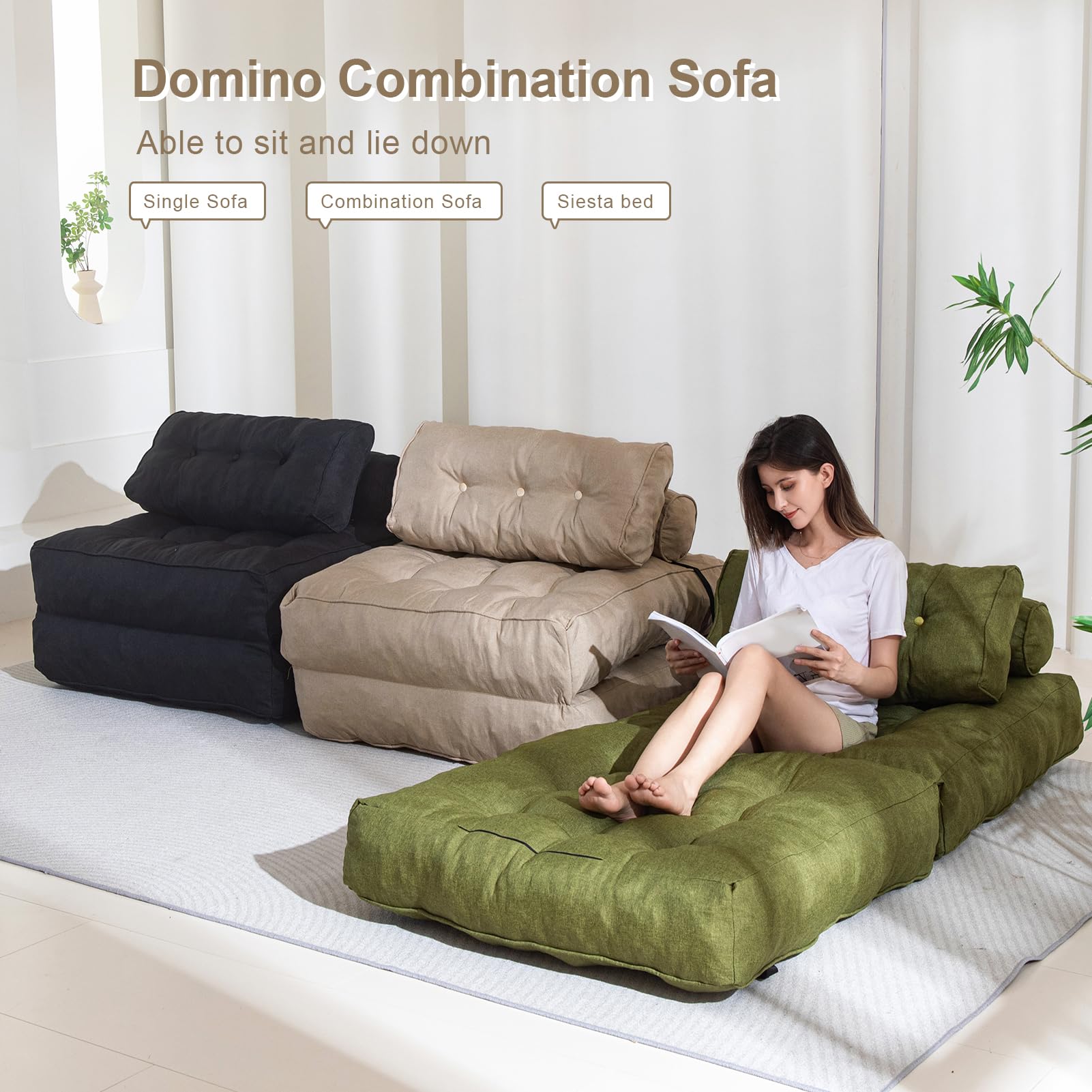 MAXYOYO Folding Couch Sofa Bed - Convertible Sleeper Chair with Back Support & Pillow, Black - Perfect for Small Spaces, Guest Rooms & Apartments