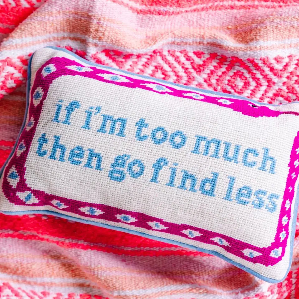 Go Find Less Needlepoint Pillow - Handmade Boho Decorative Throw Pillow Cover for Sofa, Bed, Couch - Perfect for Living Room, Bedroom & Home Decor
