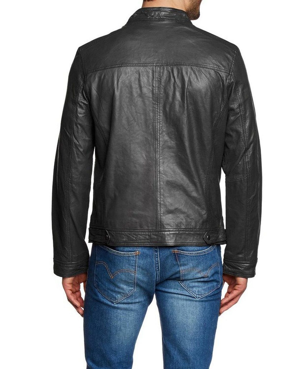 Men's Distressed Leather Motorcycle Jacket - Stylish Biker Bomber Jacket with Zipper | Black Outerwear for Riding & Casual Wear