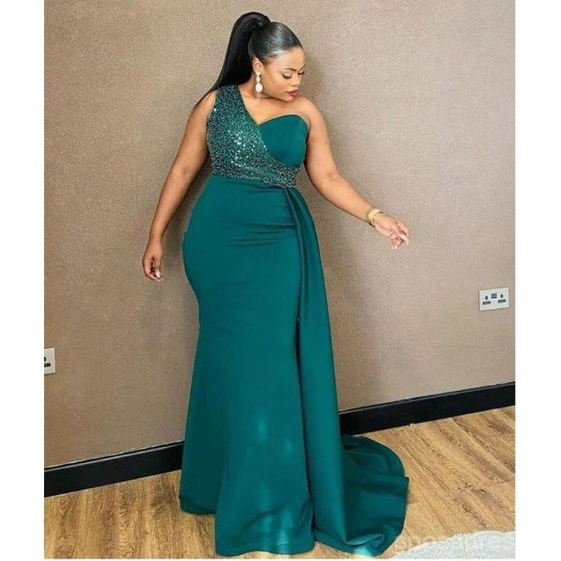Emerald Green Mermaid One Shoulder Long Bridesmaid Dresses for Weddings & Formal Events - Elegant & Affordable Prom Gowns WG1384