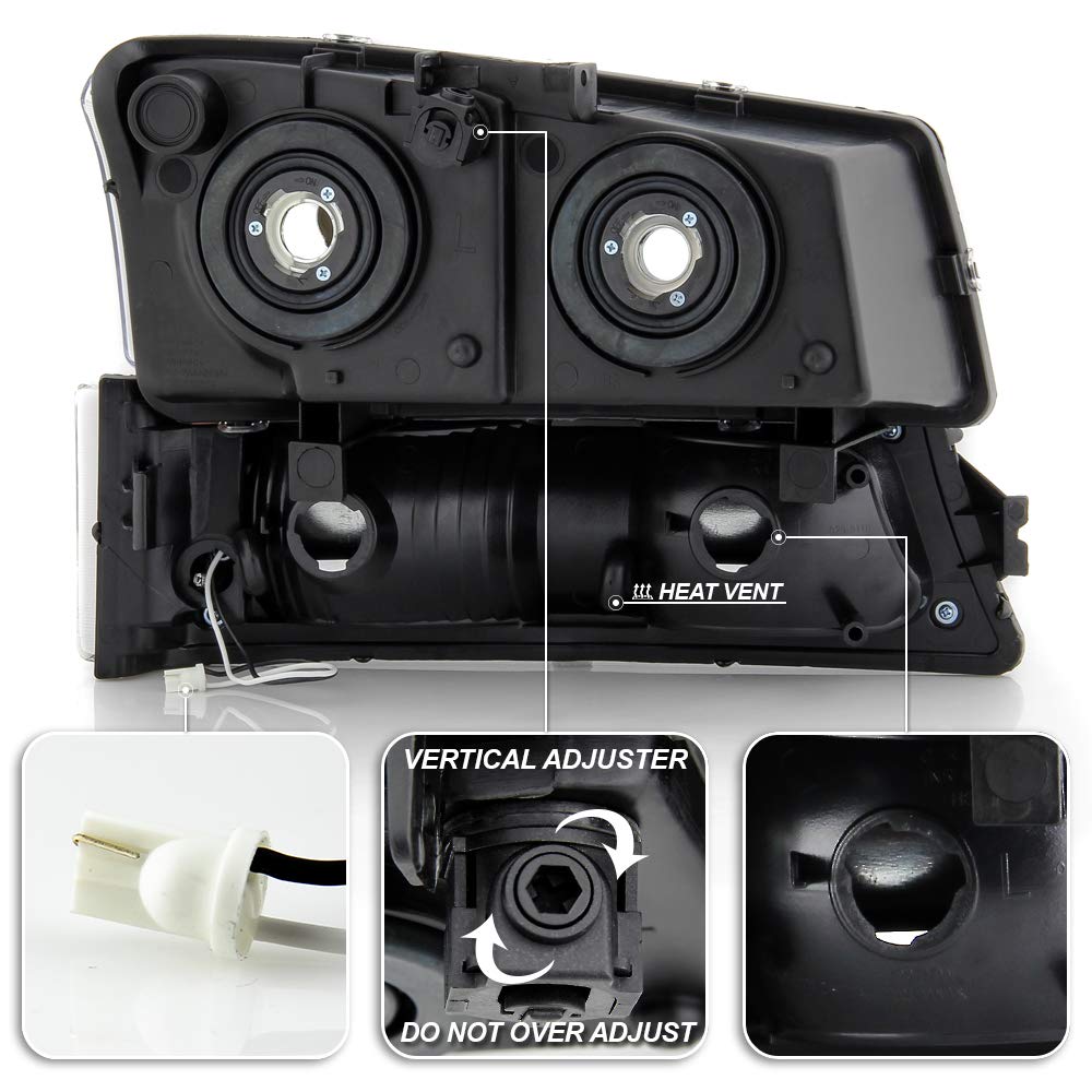 ACANII Black Headlights & LED Bumper Signal Lights Set for 2003-2006 Chevy Silverado 1500/2500/3500 - 4pc Replacement Kit for Improved Night Visibility & Style Upgrade