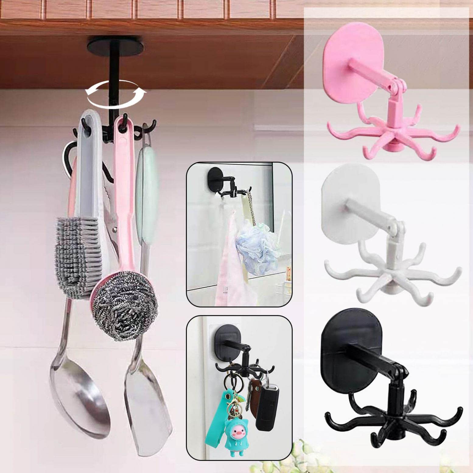 360° Rotating Wall Mounted Coat Hanger - Retractable Kitchen Hooks for Hanging Utensils, Towels & Accessories | Space-Saving Storage Solution for Kitchen, Bathroom & Entryway Organization