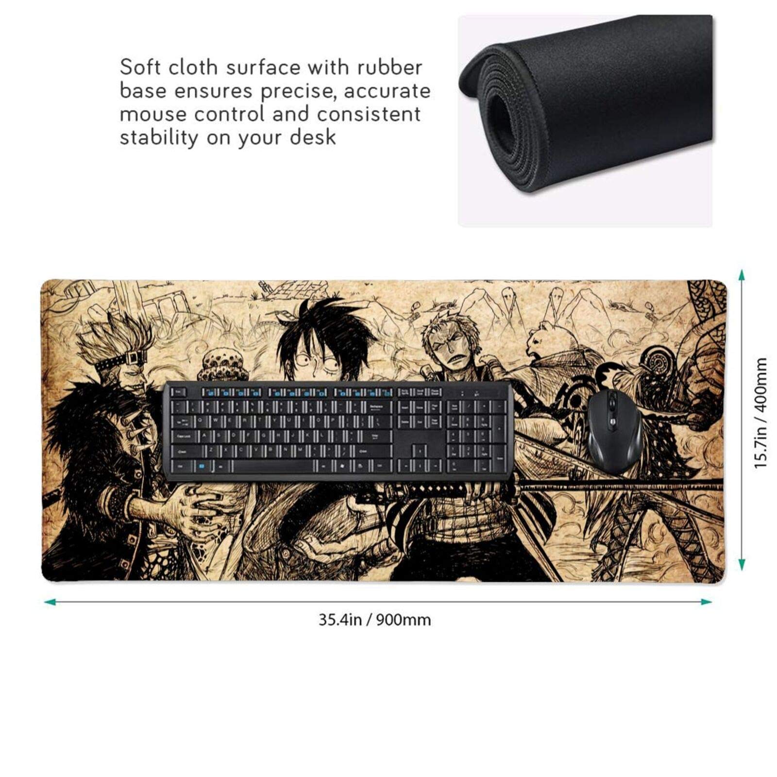 One Piece Anime Gaming Mouse Pad - Extra Large 15.7 x 35.4 Inches, Non-Slip Rubber Base, Black - Perfect for PC Gaming, Office Work & Anime Fans