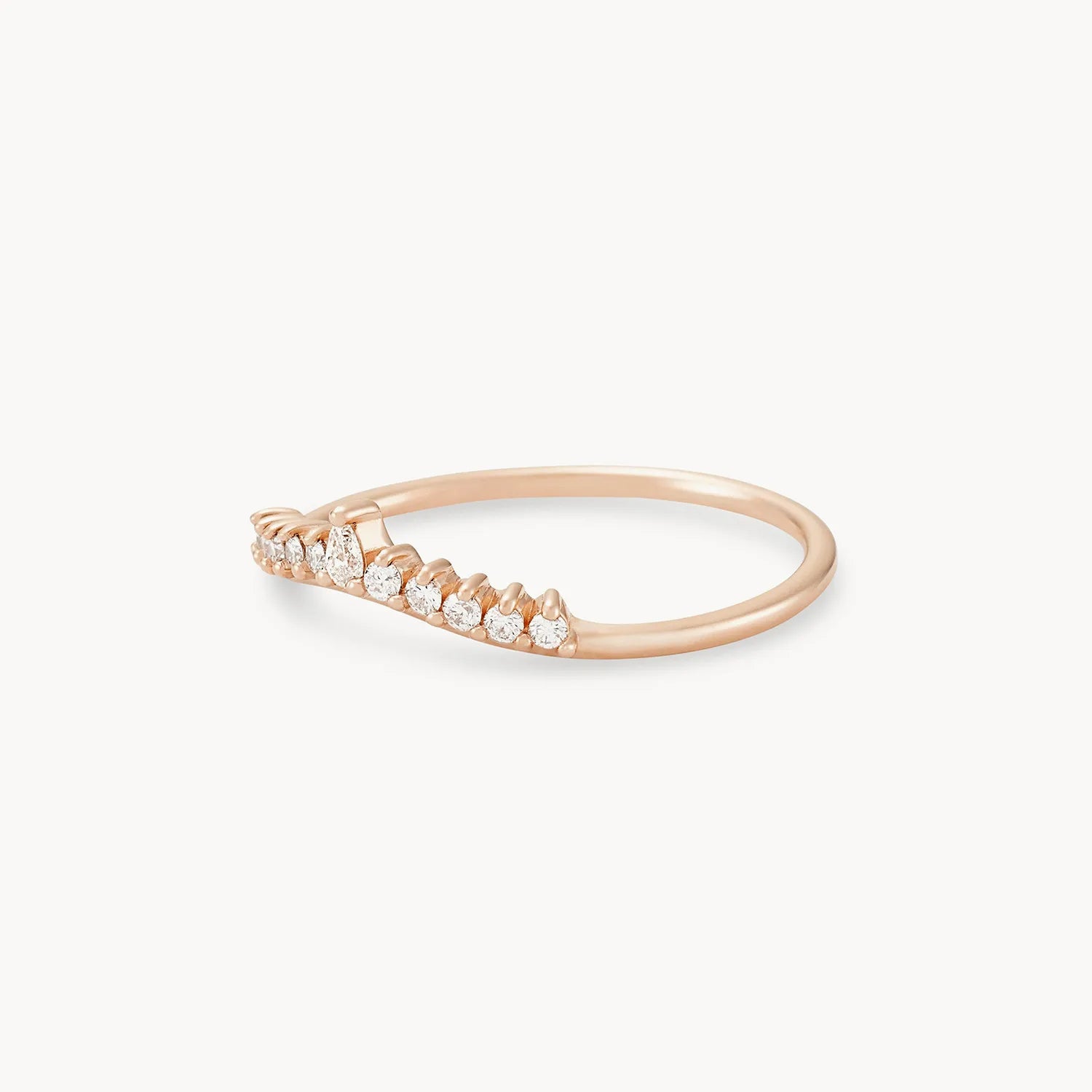 14K Rose Gold Sunbeam Ring with White Diamonds - Elegant Stackable Ring for Women, Perfect for Weddings, Anniversaries & Everyday Wear