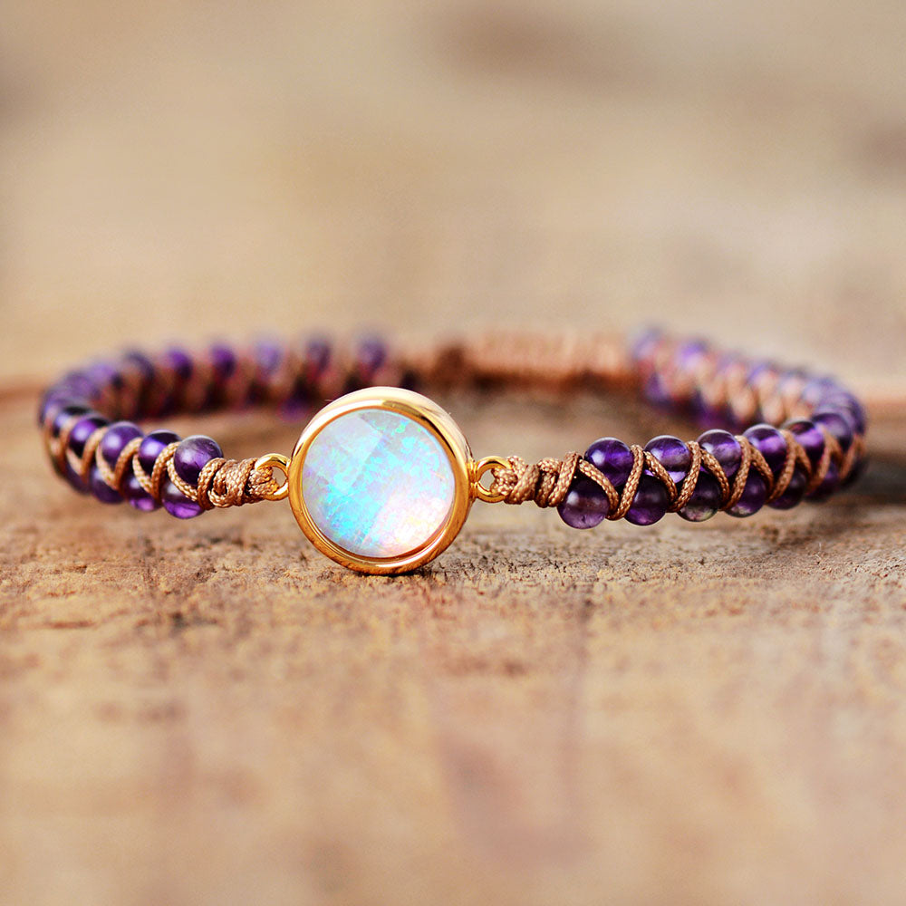 Amethyst Opal Stone Wrap Bracelet for Women - Bohemian Braided Yoga Friendship Bangle - Perfect for Meditation, Yoga & Boho Fashion Accessories