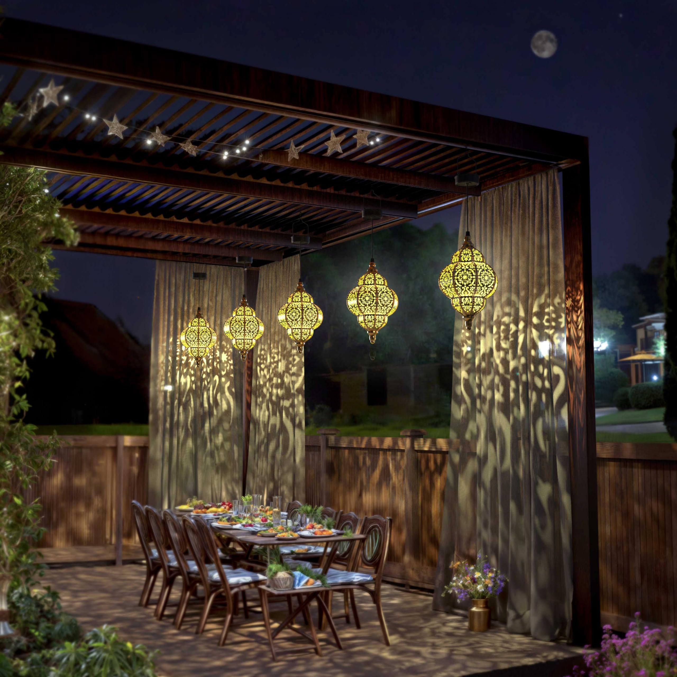 Hapjoy 2 Pack Bronze Hanging Solar Lights Outdoor - Waterproof Moroccan Solar Lanterns for Garden, Patio, Pathway, Yard & Backyard Decor - Weather-Resistant Plastic Decorative Lighting for Evening Ambience