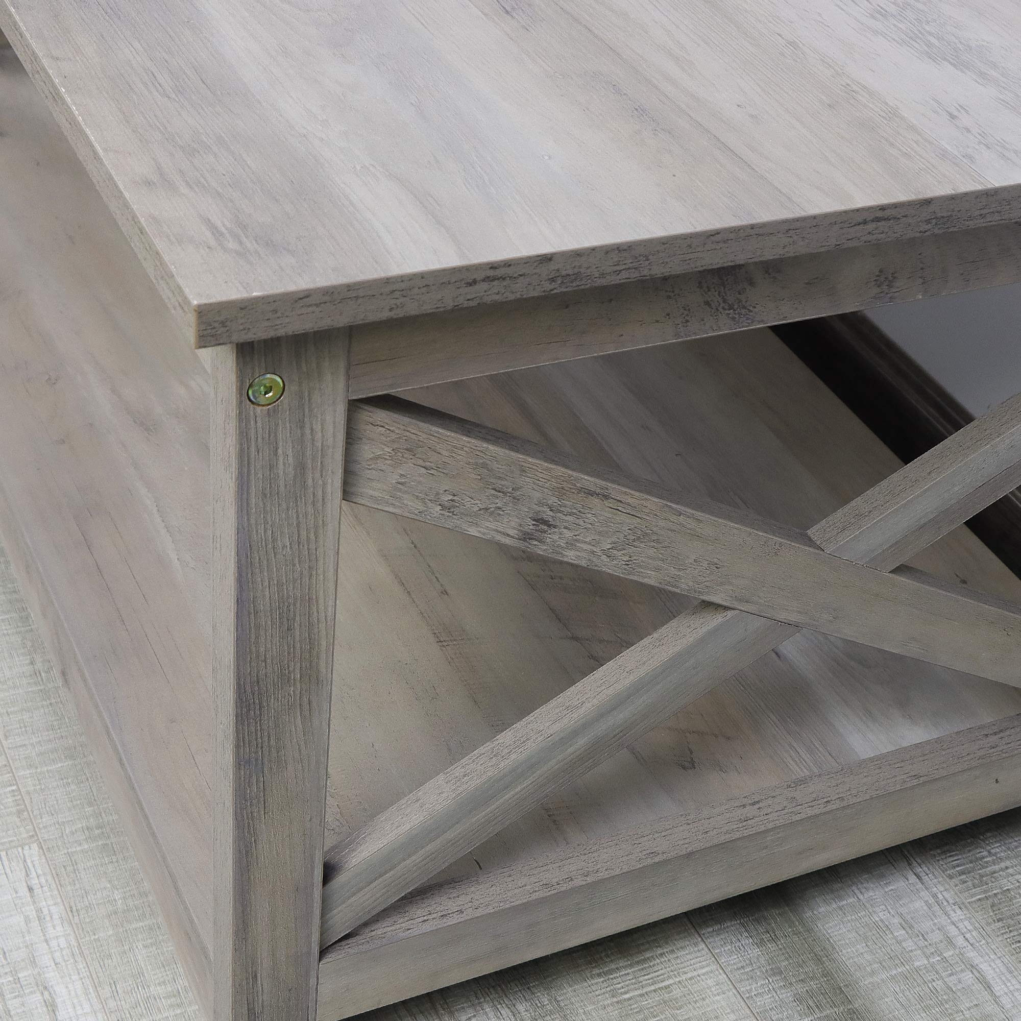 Rainbow Sophia Coffee Table - 40 Inch Modern Farmhouse Wood Coffee Table with 2-Tier Storage Shelf, Washed Oak Finish - Perfect for Living Room, Lounge & Home Decor