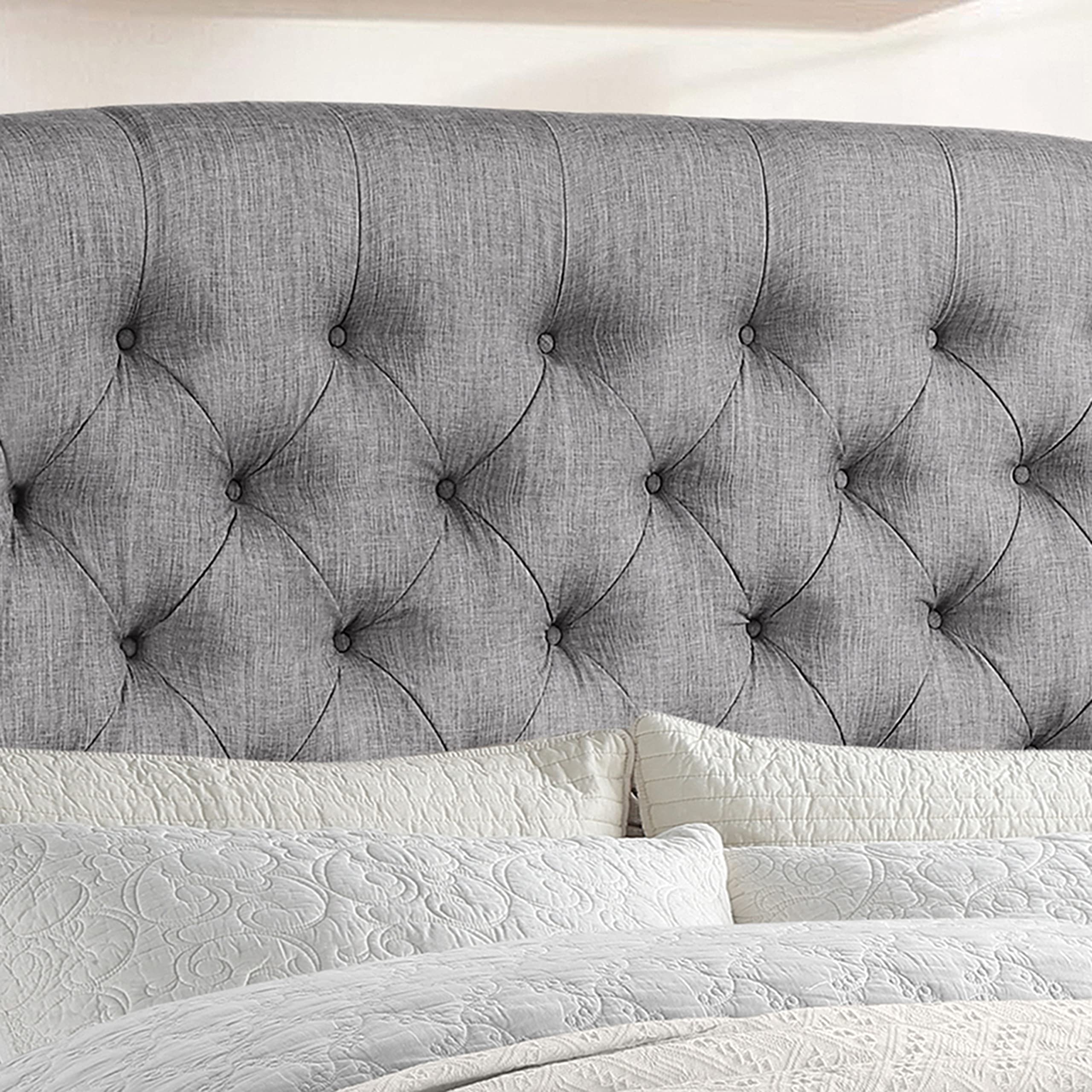 Rosevera Issac King Size Bed Frame with Adjustable Headboard & Button Tufted Design in Textile Gray - Perfect for Master Bedrooms & Guest Rooms