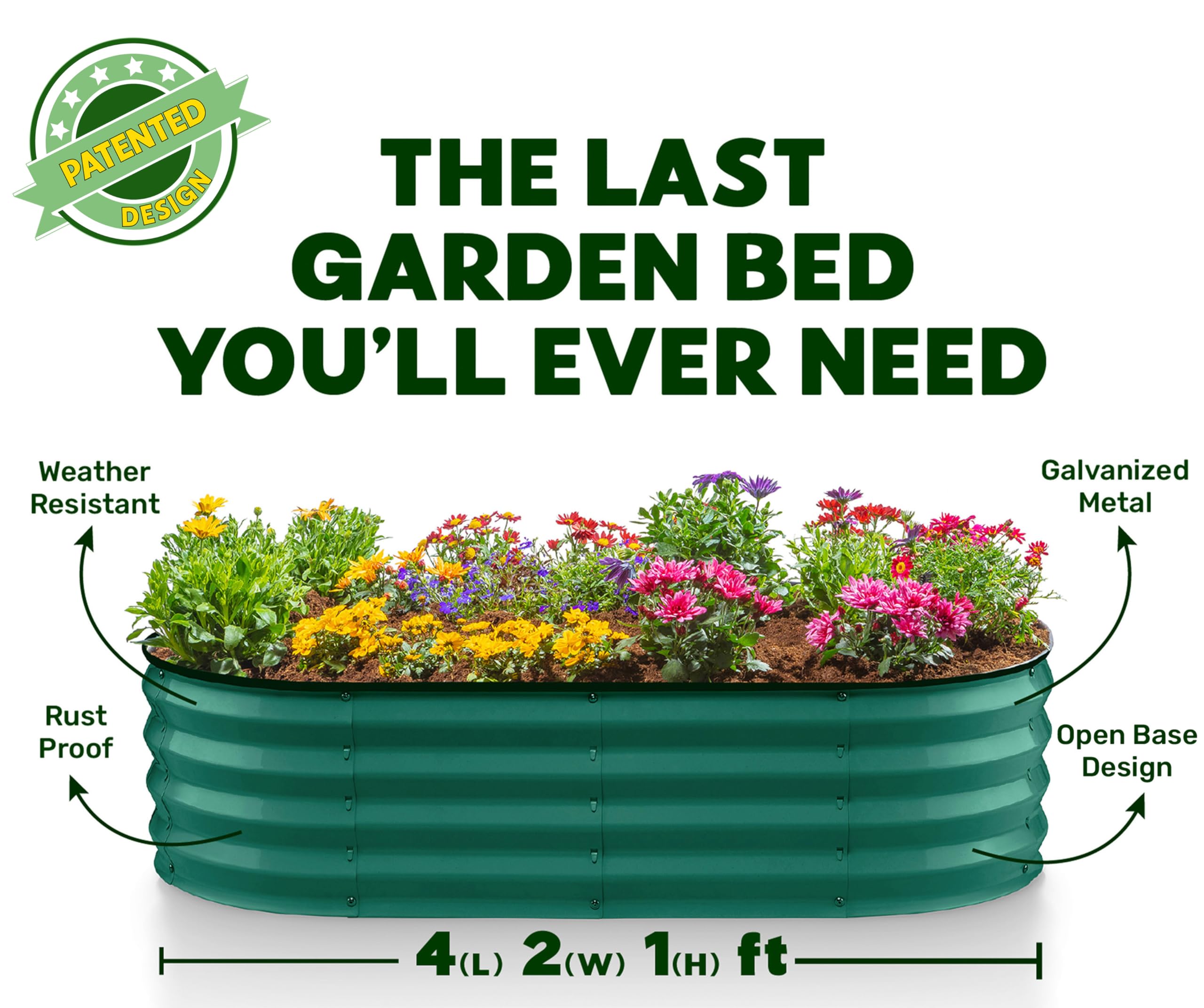 Galvanized Raised Garden Beds Outdoor - 4×2×1 ft (2-Pack) Metal Planter Box for Vegetables, Flowers & Herbs - Dark Green Patented Tool-Free Design - Perfect for Backyard, Patio & Urban Gardening