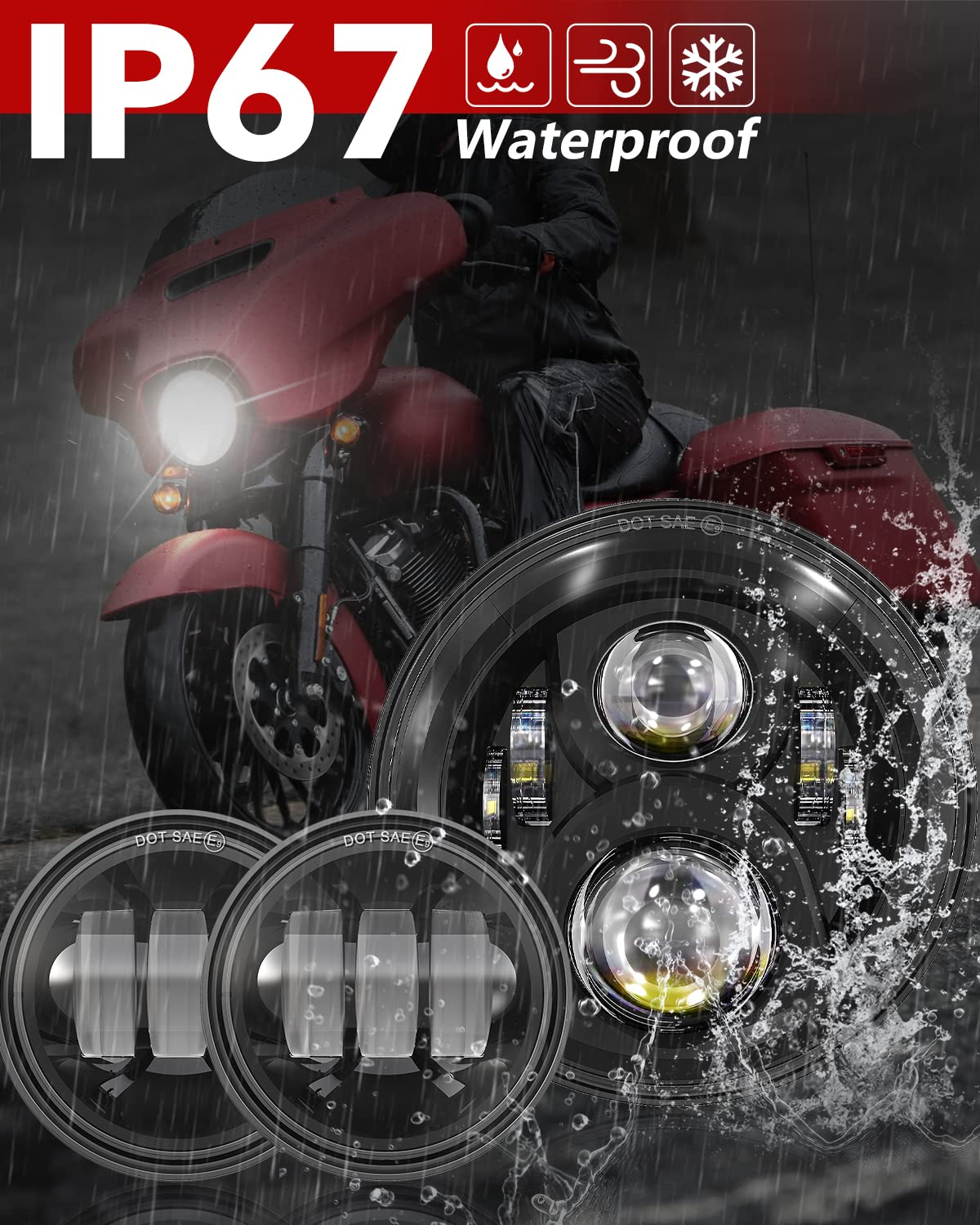BICYACO 7 Inch LED Motorcycle Headlight & 4.5 Inch Fog Lights - DOT SAE Approved, Compatible with Harley Davidson Electra Glide, Street Glide, Fat Boy, Road King - High Visibility for Night Riding & Bad Weather Conditions