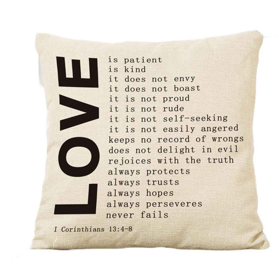 Bokeley Cotton Linen Square Pillow Case - 'Love You More' Letter Print Decorative Throw Pillow Cover for Bed, Sofa, Car & Home Decor - Perfect for Living Room, Bedroom & Office
