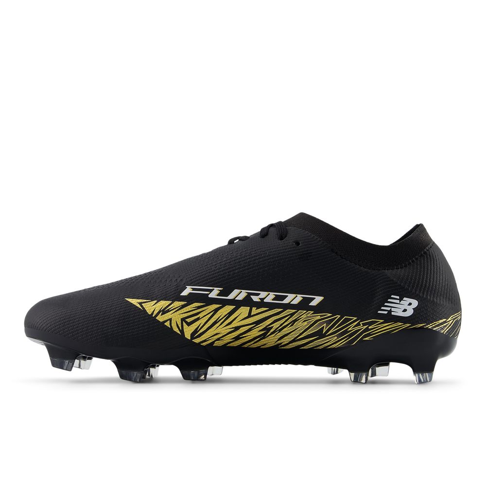 New Balance Furon Elite V8 FG Soccer Cleats for Men - Lightweight Football Boots with Dynamic Fit (Black/Gold/Silver/White) - Perfect for Competitive Matches & Turf Play